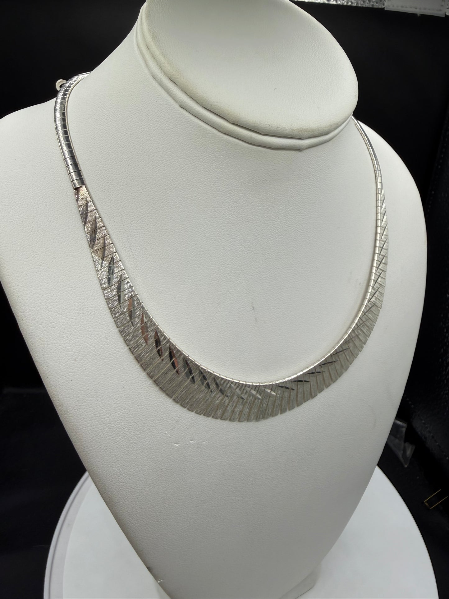 Vintage Italian Sterling Silver Diamond Cut Bib Necklace – 17.5” – Solid 925 Italy – 28g Statement Collar Necklace