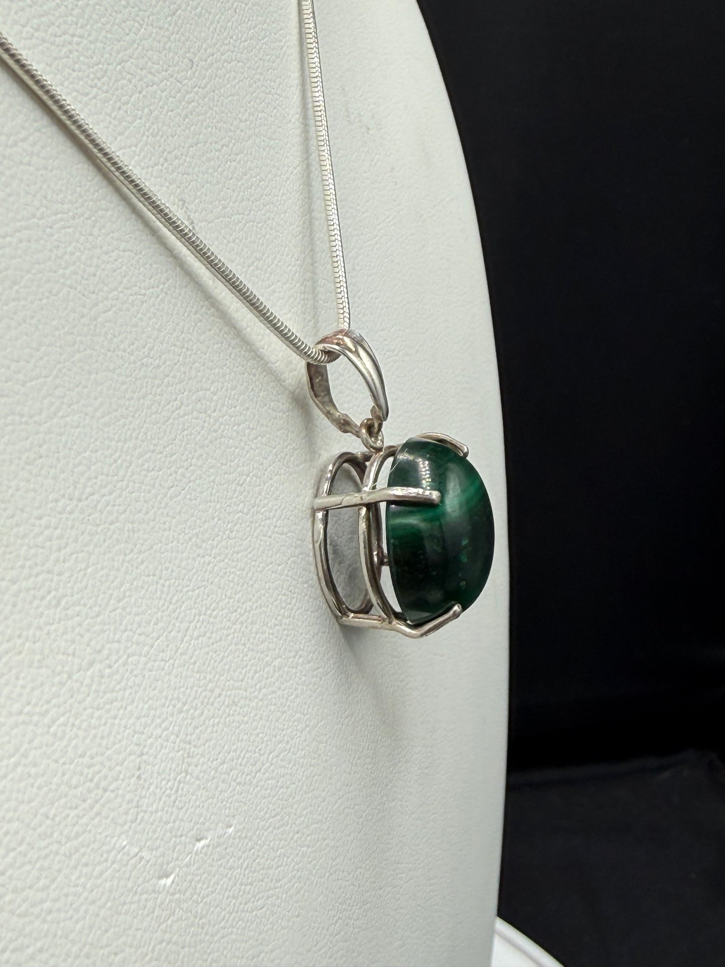 Natural Malachite Sterling Silver Pendant & Necklace | 18 Inches Length