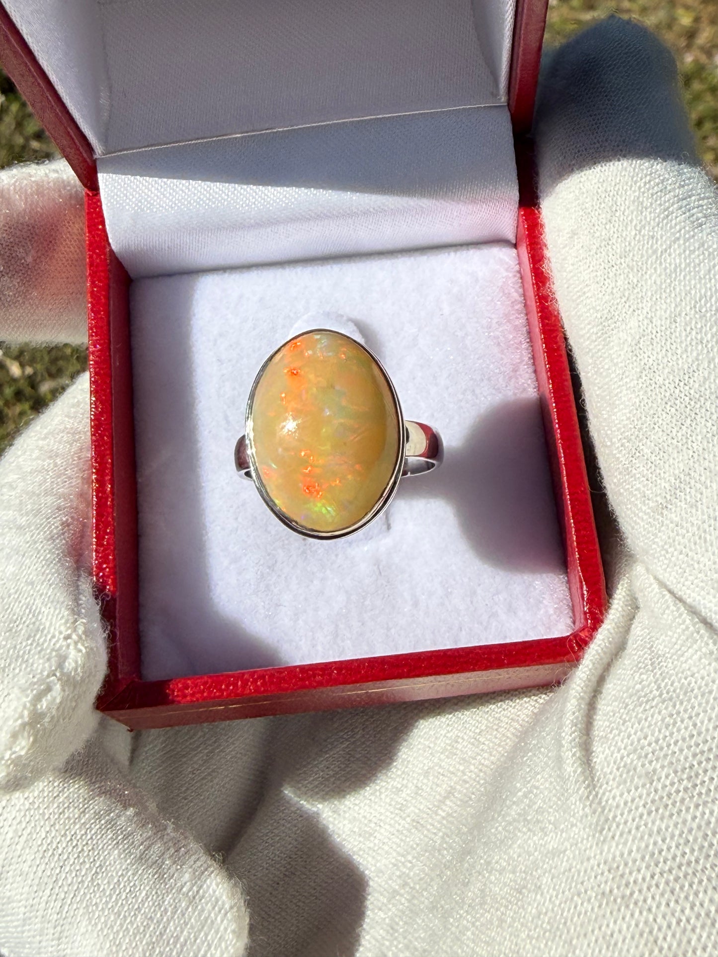 Natural Ethiopian Opal Sterling Silver Ring | Size 7.5 | 4-5 Carats