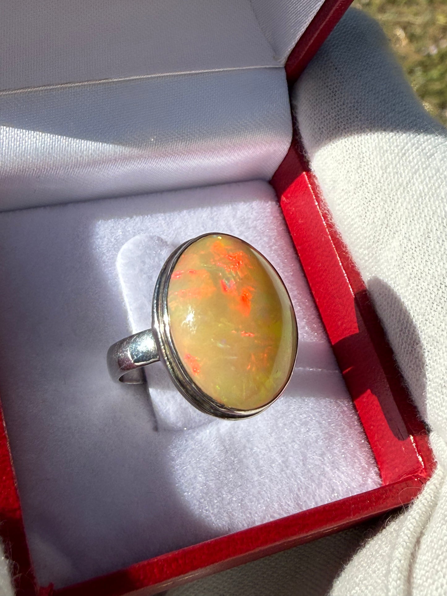 Natural Ethiopian Opal Sterling Silver Ring | Size 7.5 | 4-5 Carats