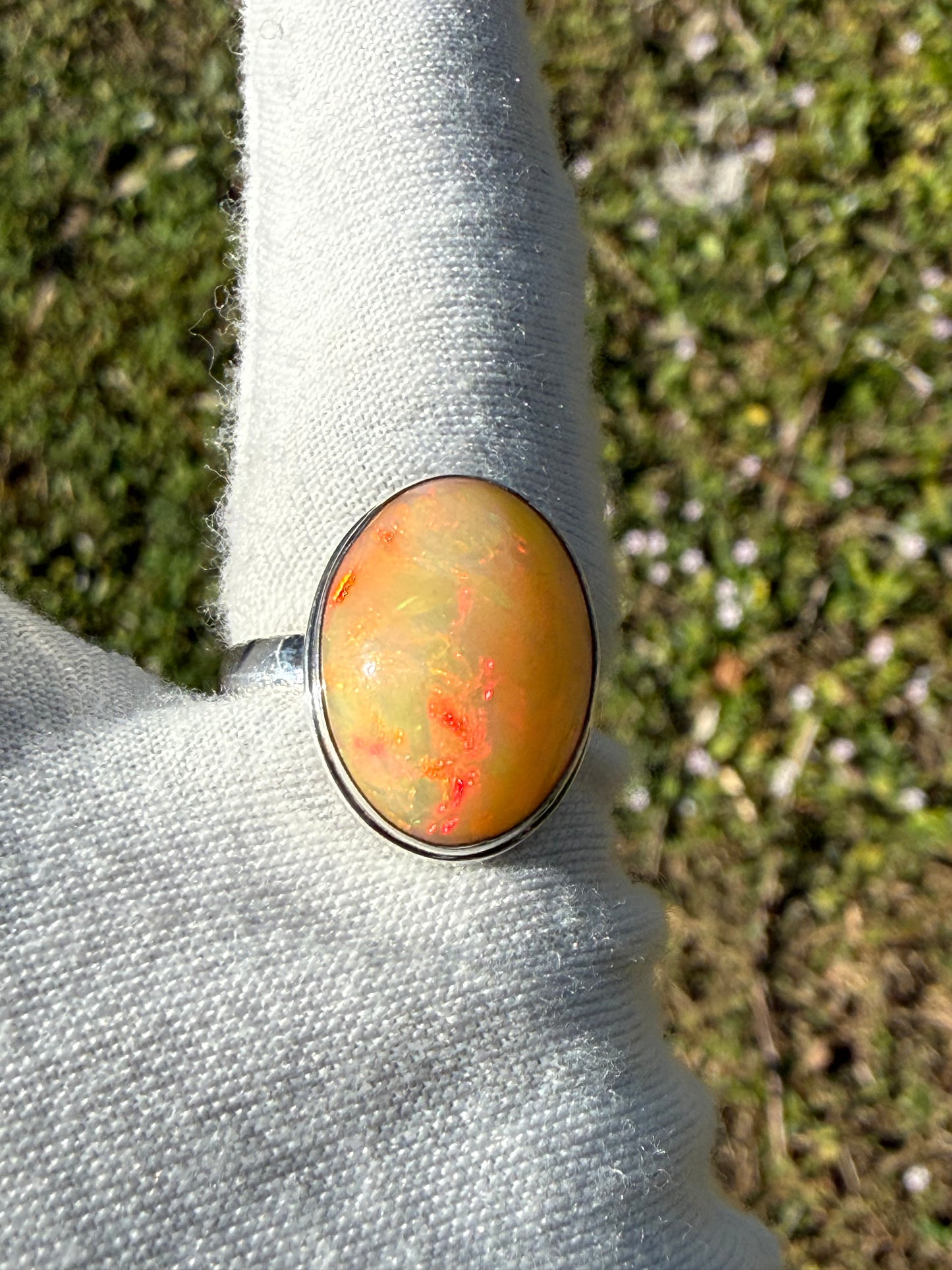 Natural Ethiopian Opal Sterling Silver Ring | Size 7.5 | 4-5 Carats