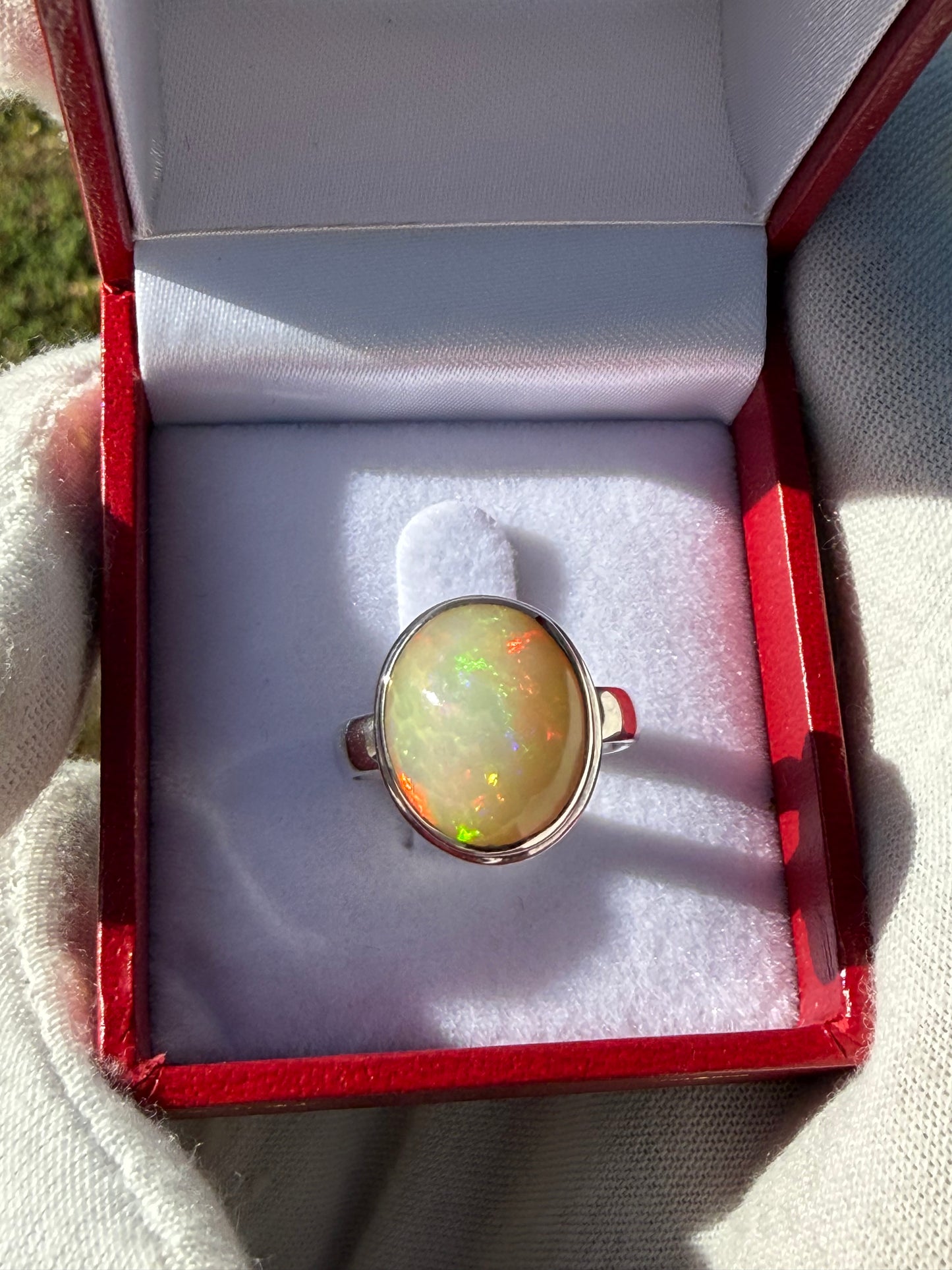 Natural Ethiopian Opal Sterling Silver Ring | 2.5 Ct Opal | Size 6.5 | 925 Silver