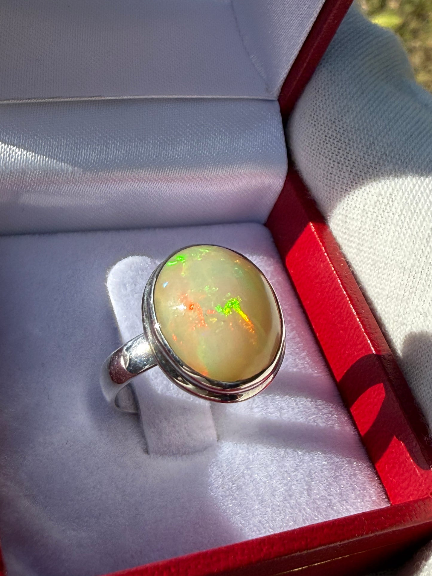 Natural Ethiopian Opal Sterling Silver Ring | 2.5 Ct Opal | Size 6.5 | 925 Silver