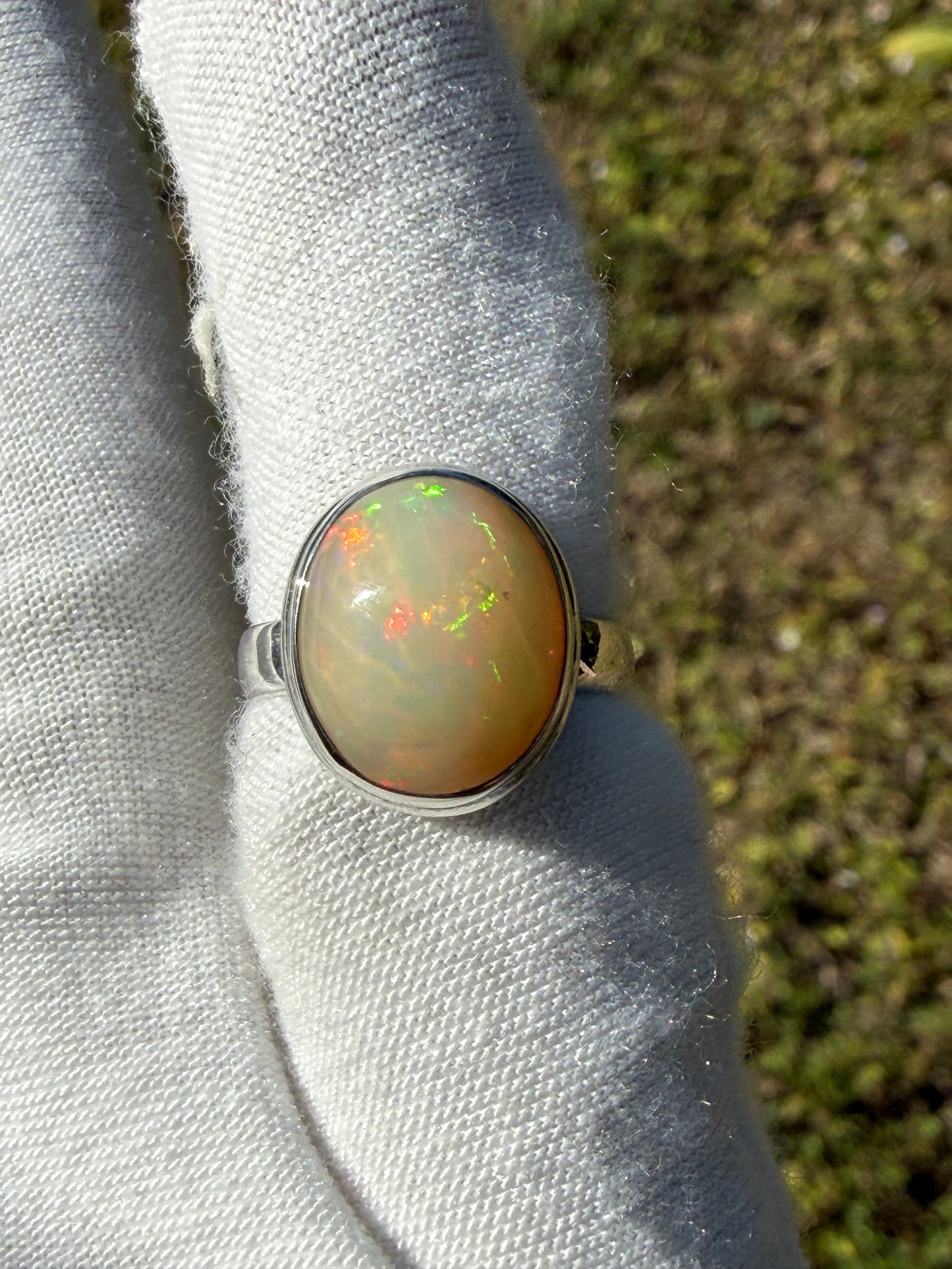 Natural Ethiopian Opal Sterling Silver Ring | 2.5 Ct Opal | Size 6.5 | 925 Silver