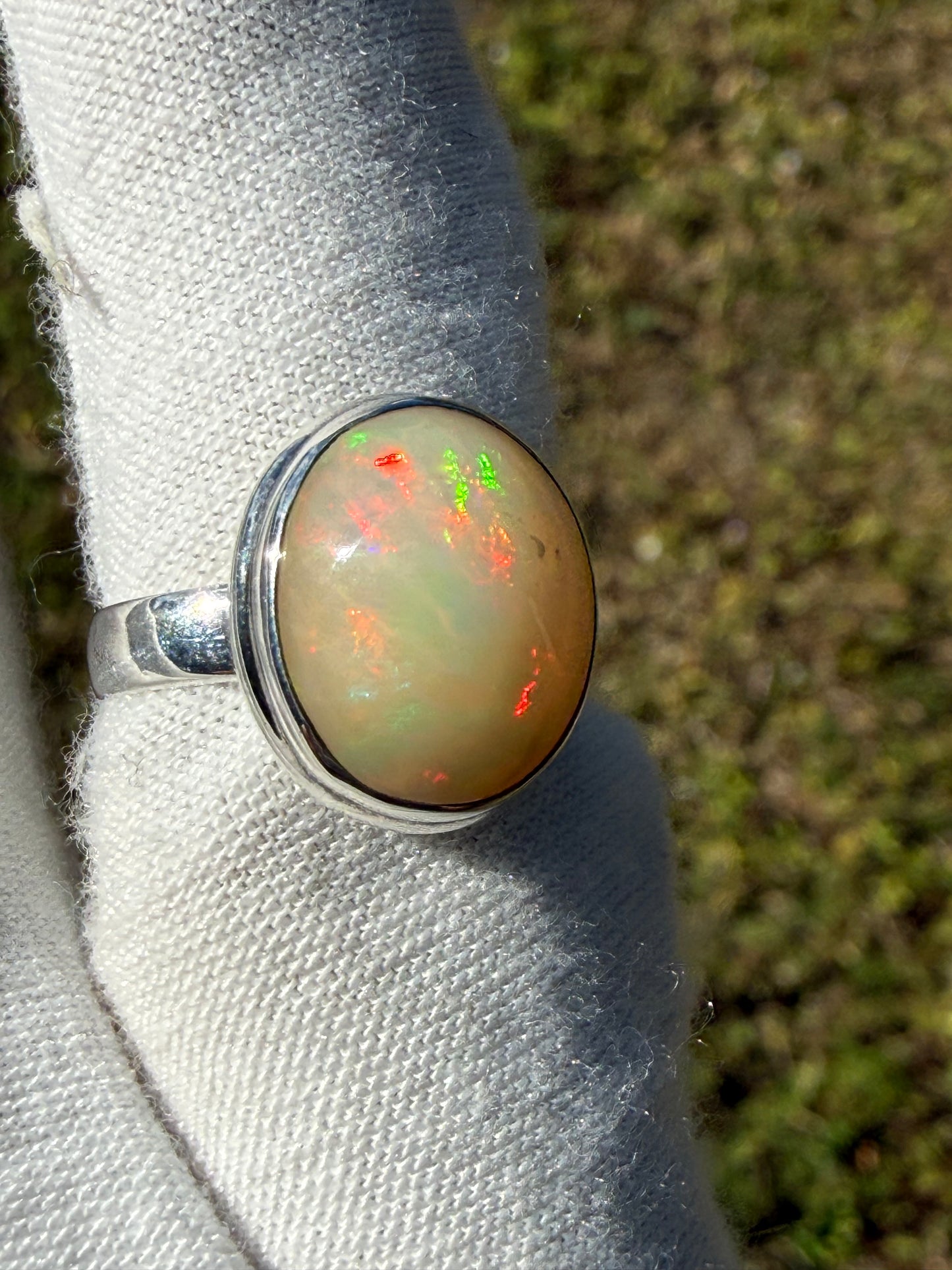 Natural Ethiopian Opal Sterling Silver Ring | 2.5 Ct Opal | Size 6.5 | 925 Silver