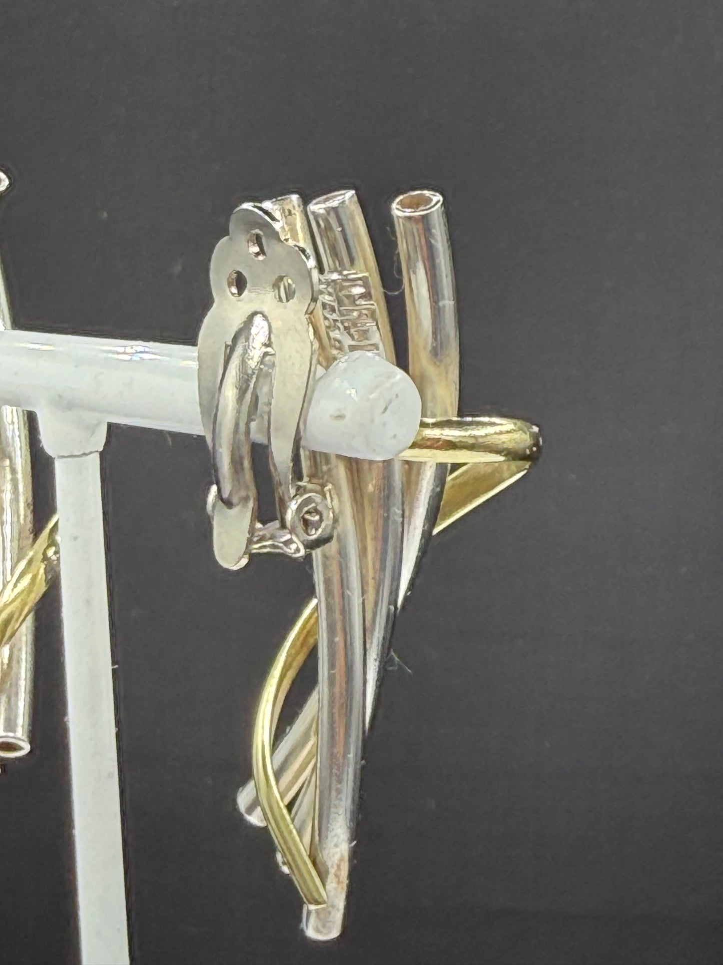 Bold Mexican Modernist Two-Tone Sterling Silver Sculptural Clip-On Earrings