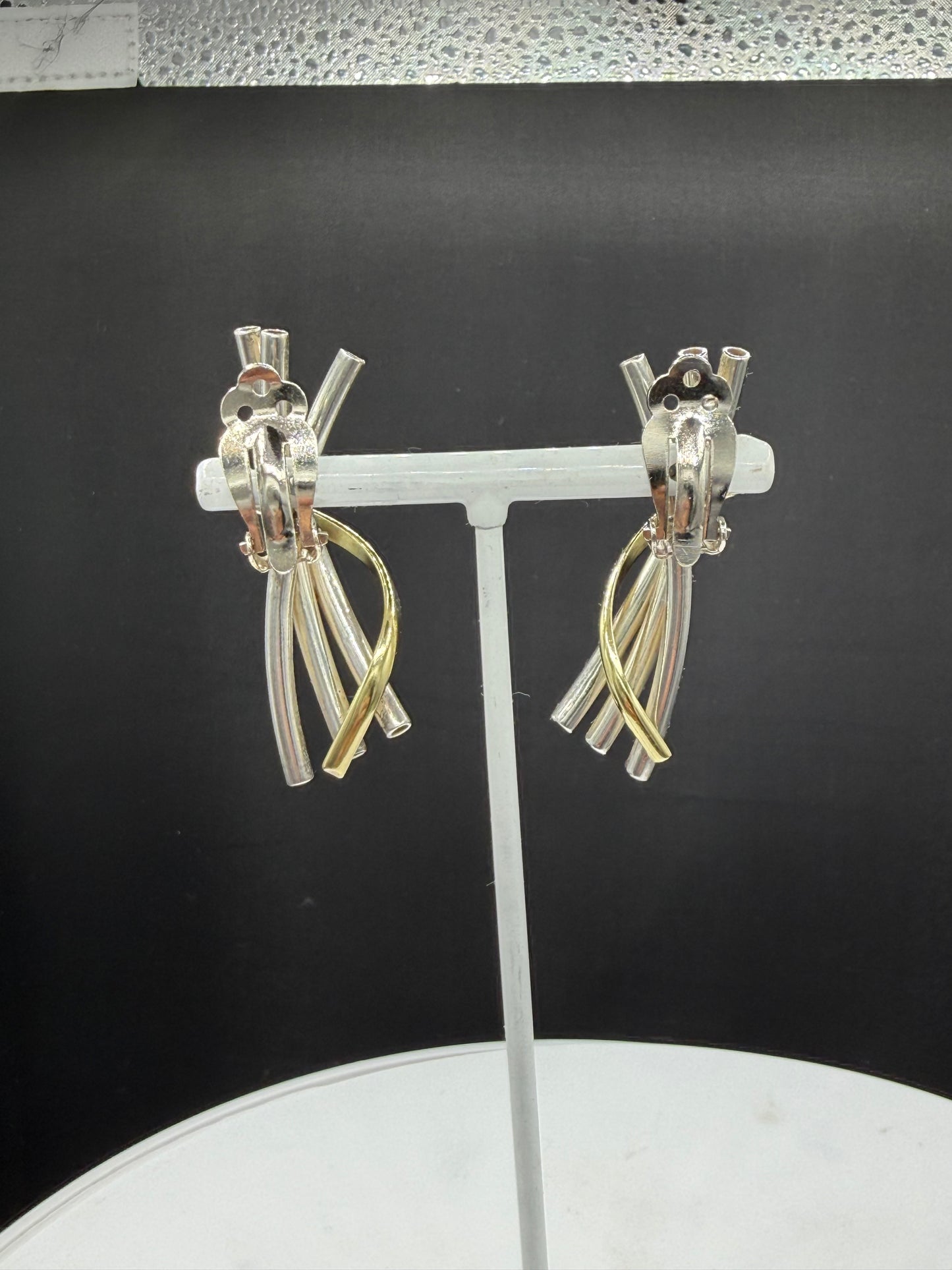 Bold Mexican Modernist Two-Tone Sterling Silver Sculptural Clip-On Earrings
