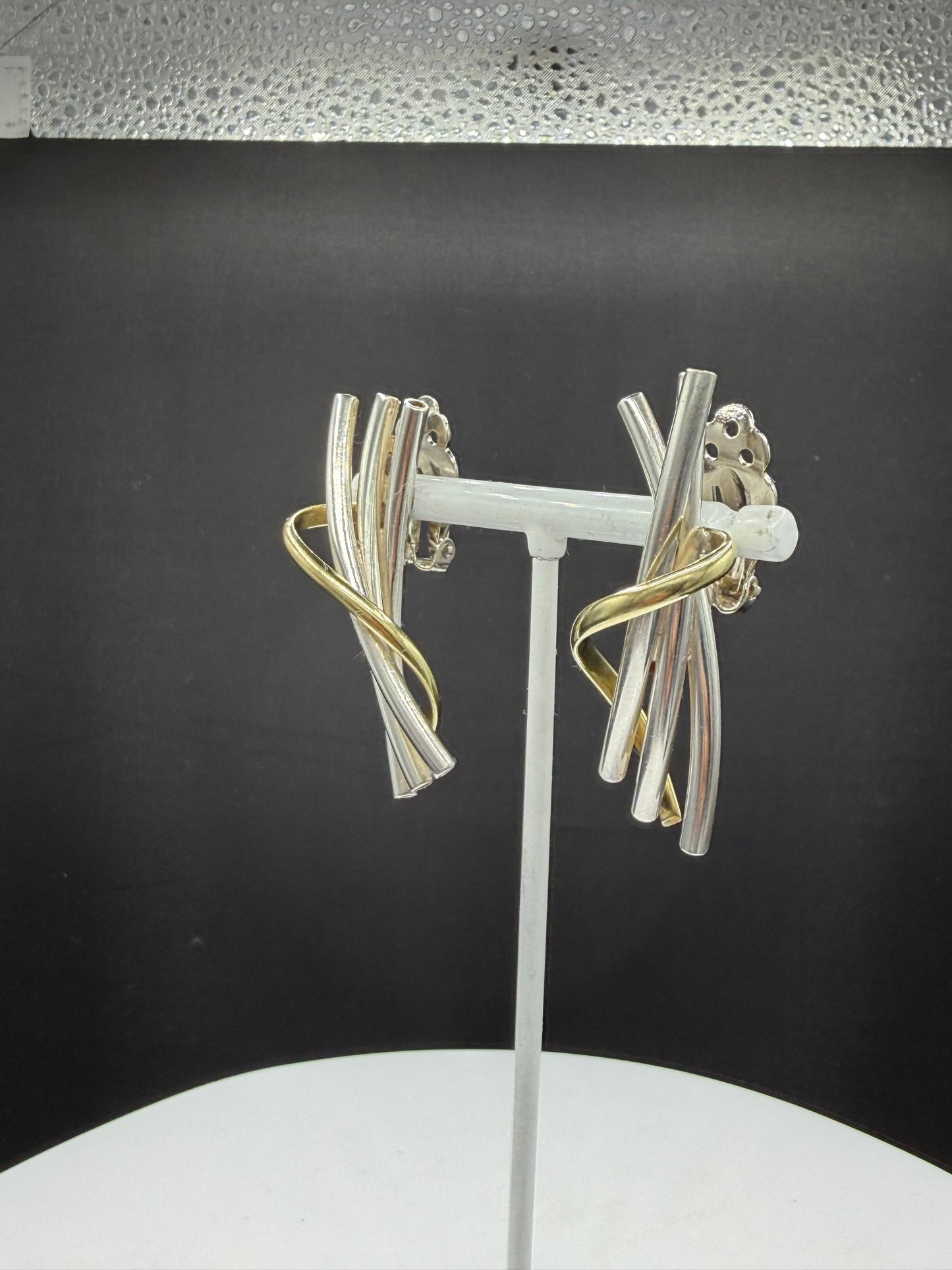 Bold Mexican Modernist Two-Tone Sterling Silver Sculptural Clip-On Earrings