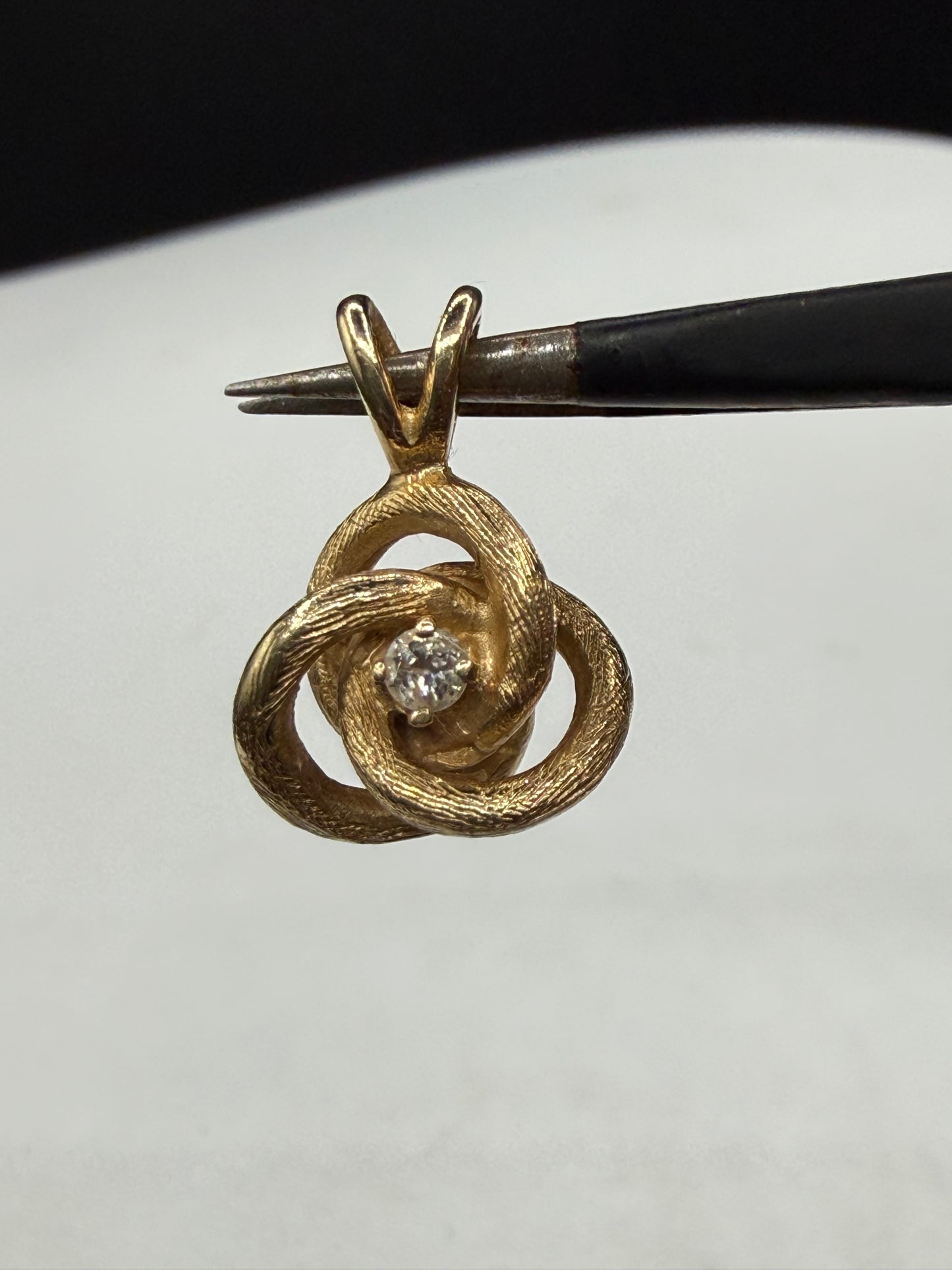 Natural Diamond 14K Yellow Gold Knot Pendant | Textured Gold Charm | Fits 2mm Chain