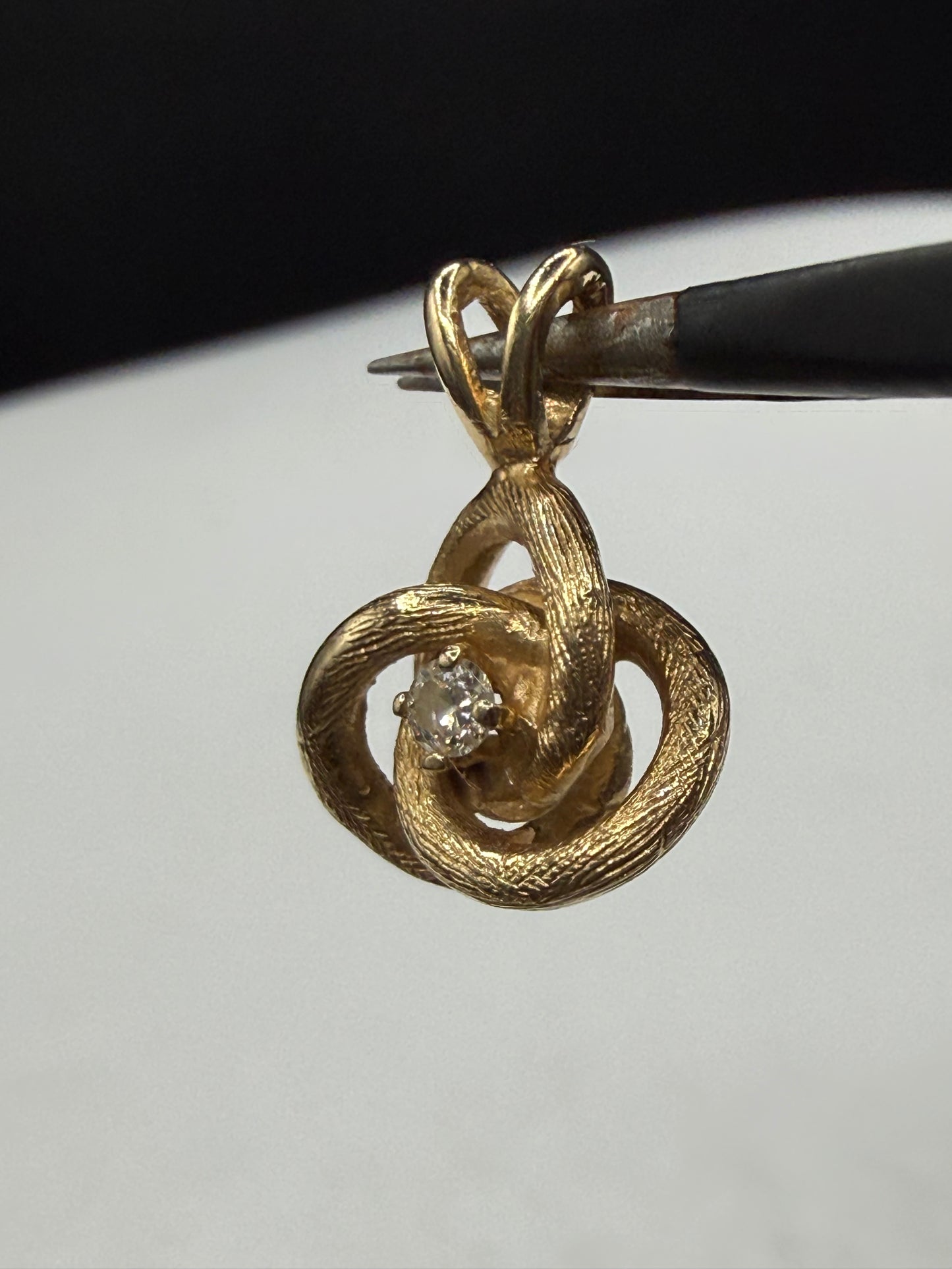 Natural Diamond 14K Yellow Gold Knot Pendant | Textured Gold Charm | Fits 2mm Chain