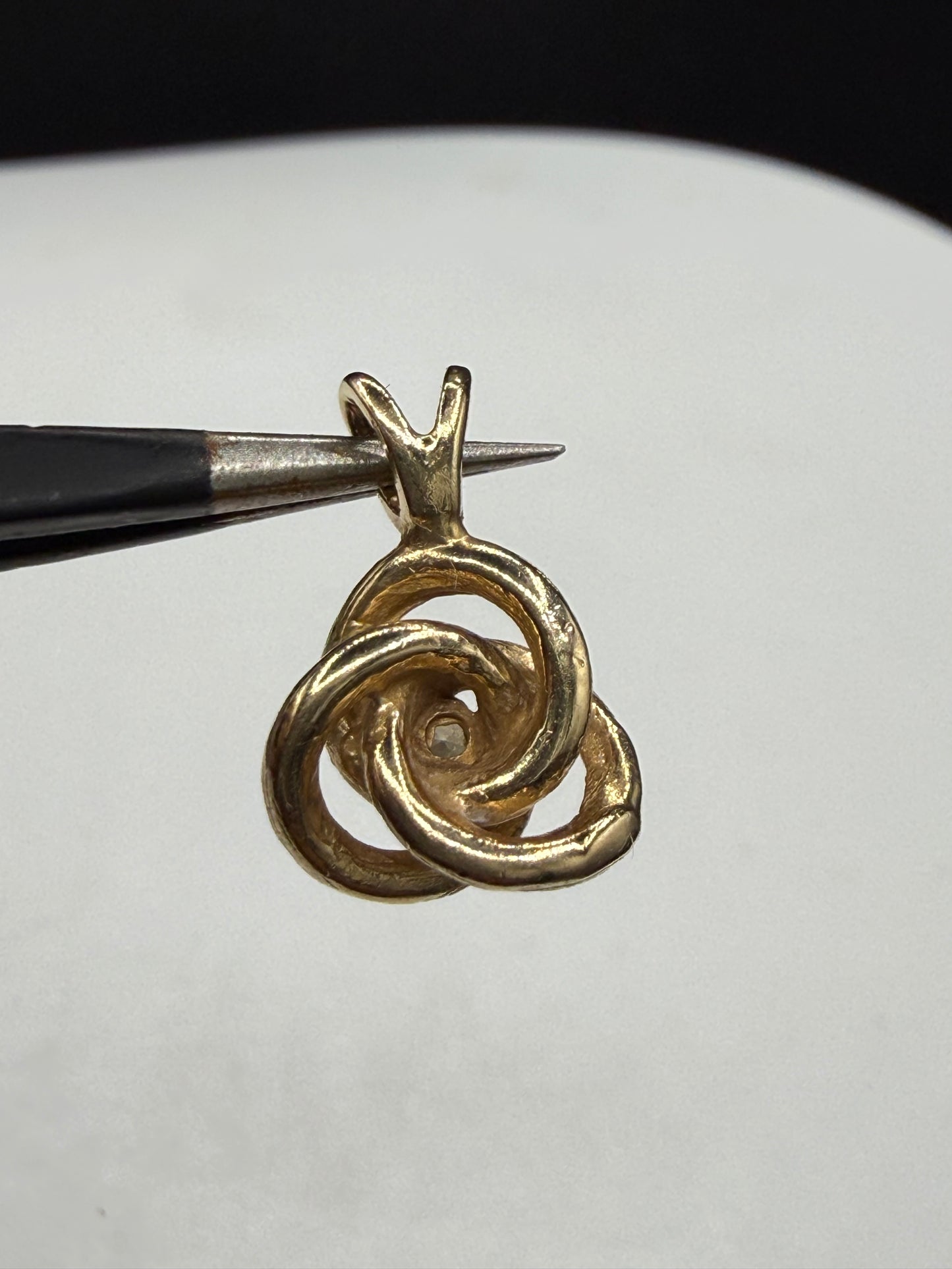 Natural Diamond 14K Yellow Gold Knot Pendant | Textured Gold Charm | Fits 2mm Chain