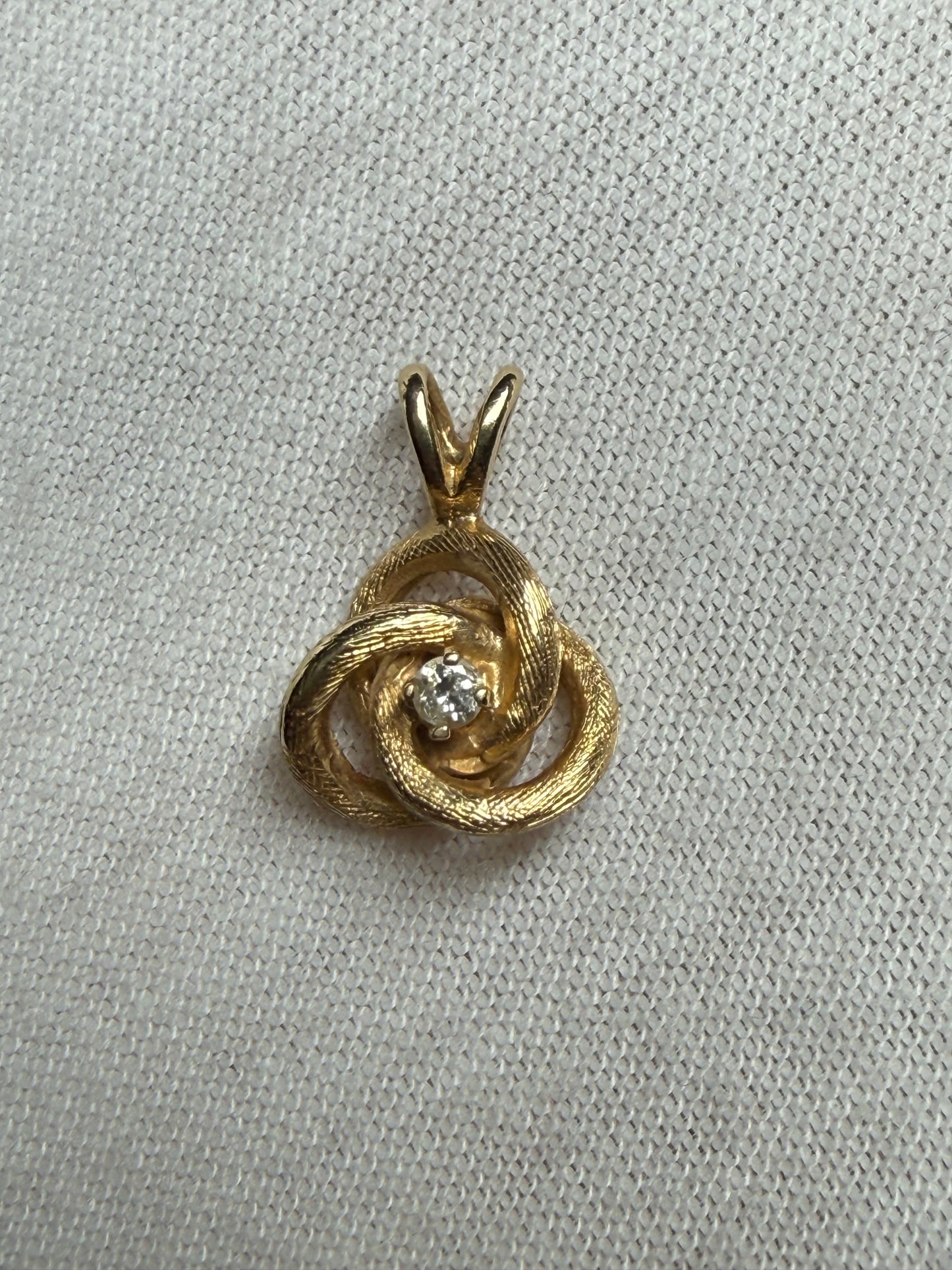 Natural Diamond 14K Yellow Gold Knot Pendant | Textured Gold Charm | Fits 2mm Chain