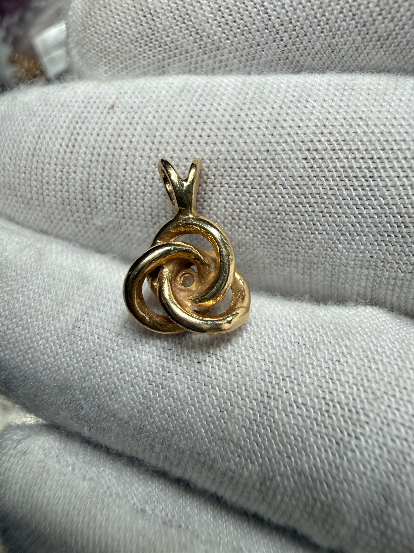 Natural Diamond 14K Yellow Gold Knot Pendant | Textured Gold Charm | Fits 2mm Chain