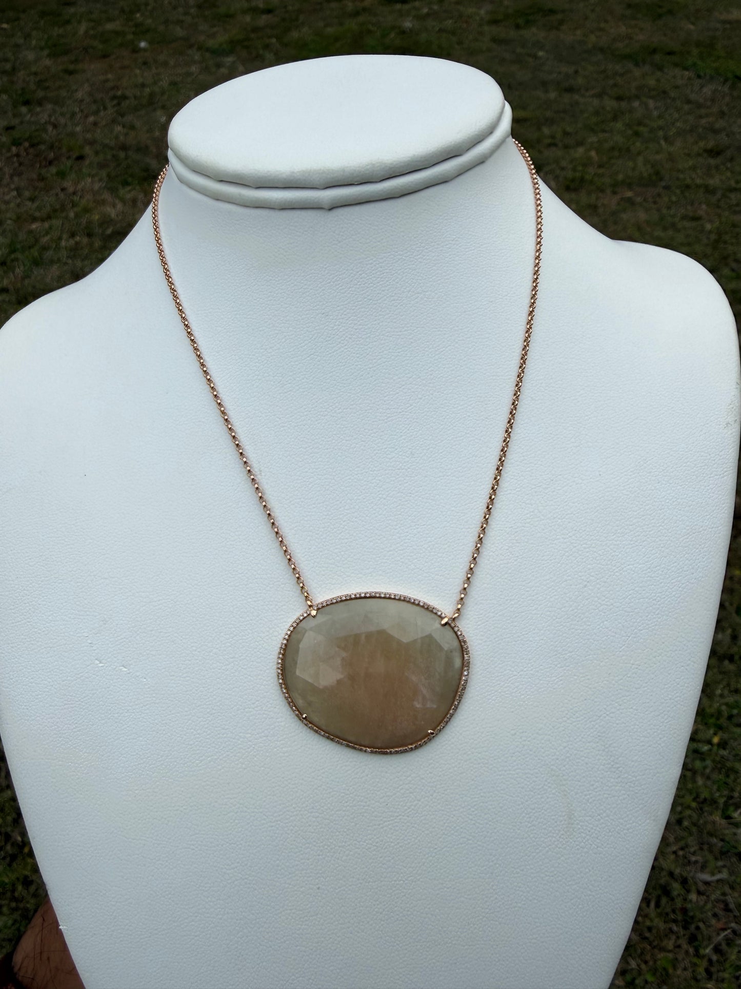 Natural Yellow Sapphire & Diamond Pendant Necklace 18K Rose Gold | 16 Inches