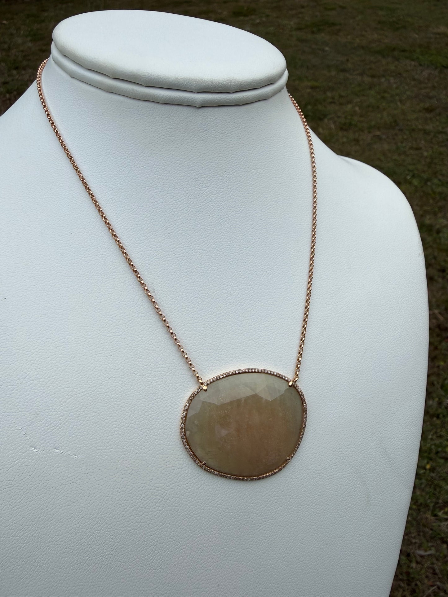 Natural Yellow Sapphire & Diamond Pendant Necklace 18K Rose Gold | 16 Inches