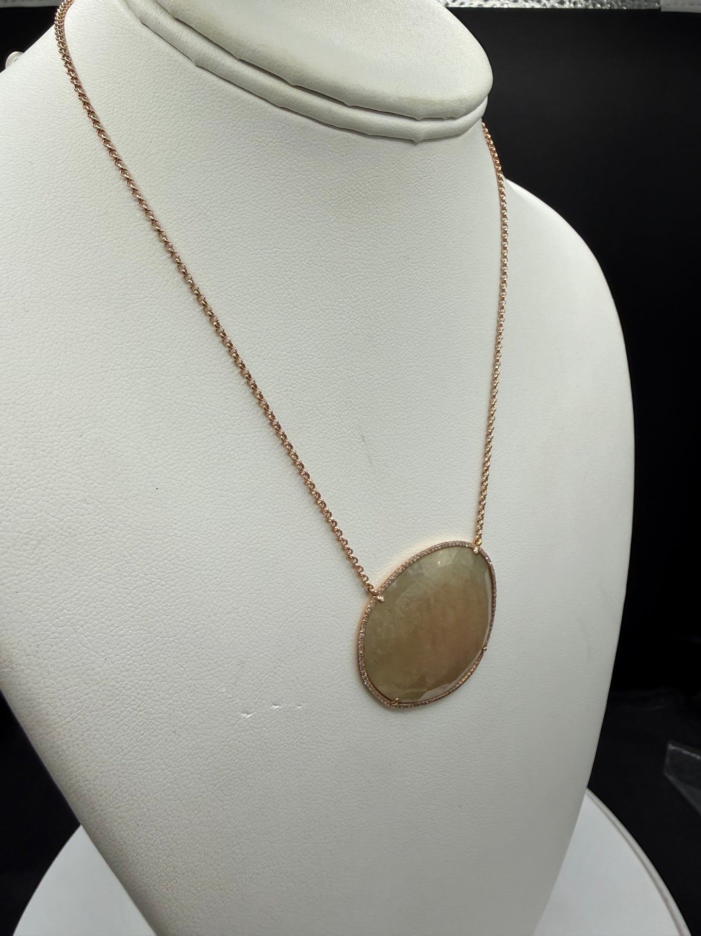 Natural Yellow Sapphire & Diamond Pendant Necklace 18K Rose Gold | 16 Inches
