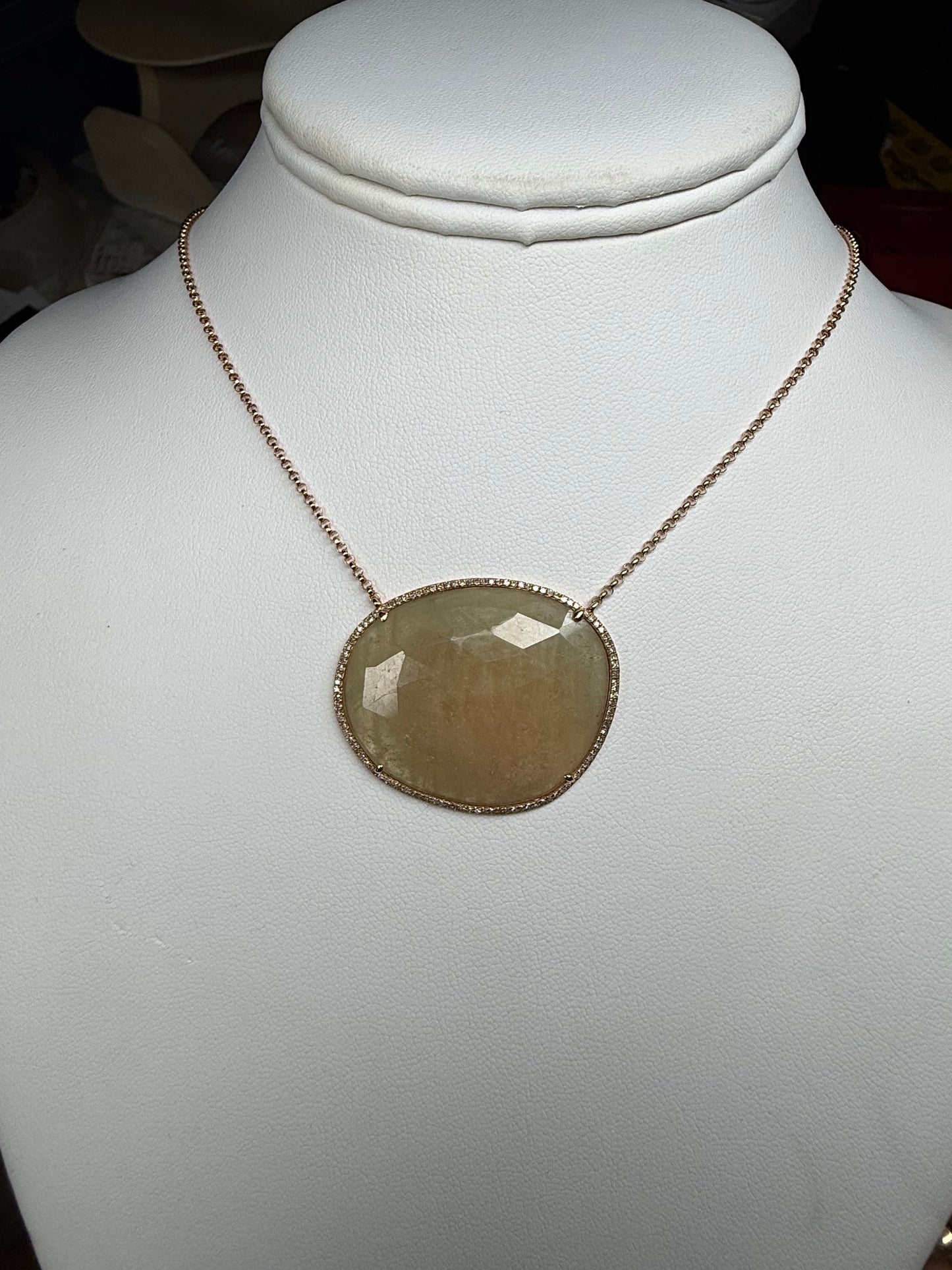 Natural Yellow Sapphire & Diamond Pendant Necklace 18K Rose Gold | 16 Inches