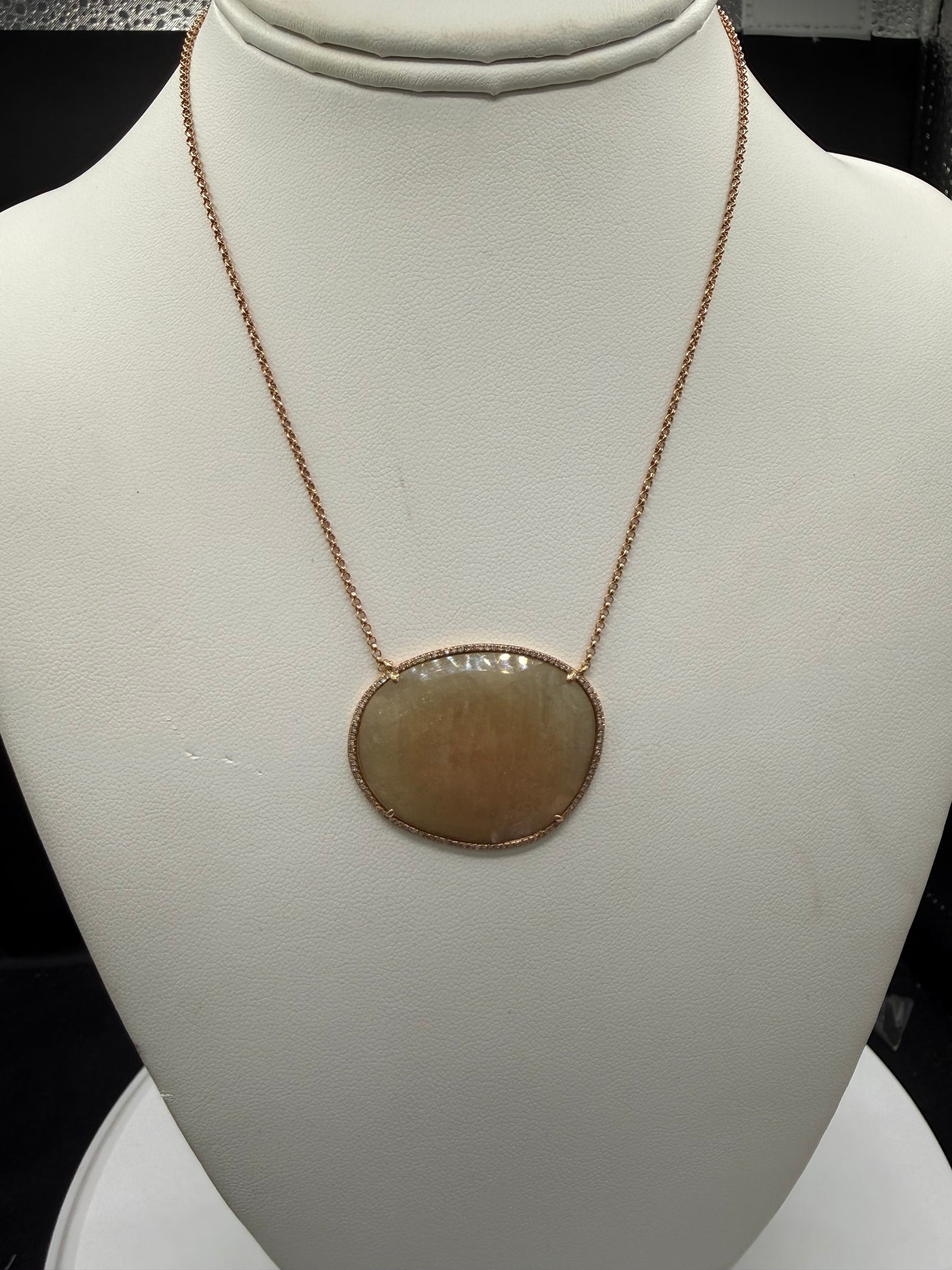 Natural Yellow Sapphire & Diamond Pendant Necklace 18K Rose Gold | 16 Inches