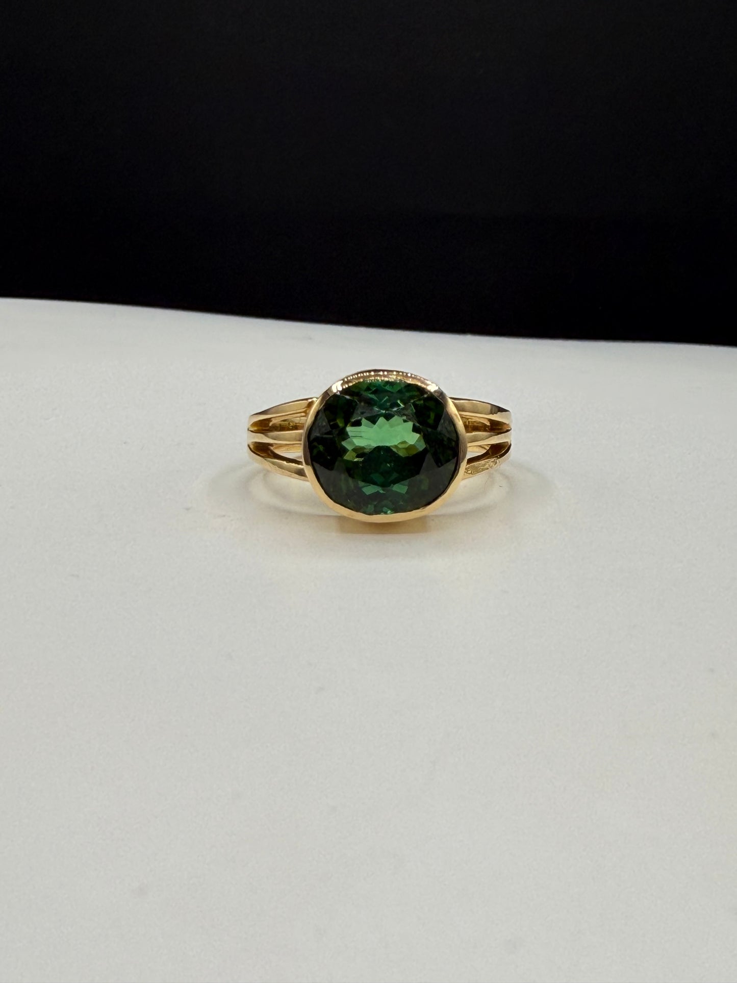 3.48 Carat Natural Chrome Tourmaline 20k Yellow Gold Ring | Custom Oval Green Gem | Size 5.5