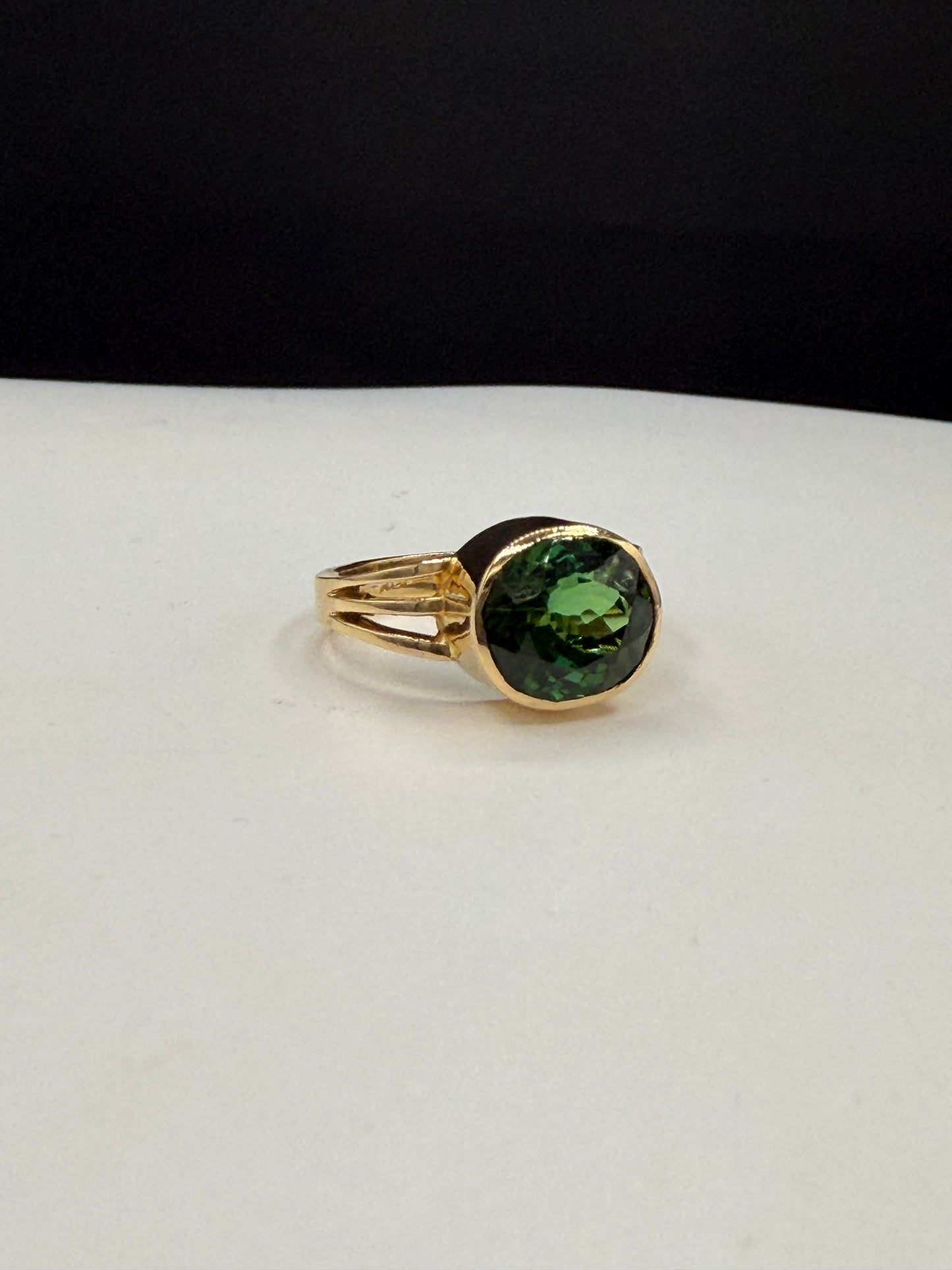 3.48 Carat Natural Chrome Tourmaline 20k Yellow Gold Ring | Custom Oval Green Gem | Size 5.5