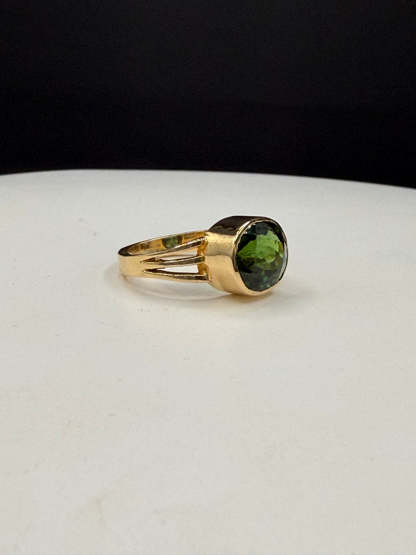3.48 Carat Natural Chrome Tourmaline 20k Yellow Gold Ring | Custom Oval Green Gem | Size 5.5