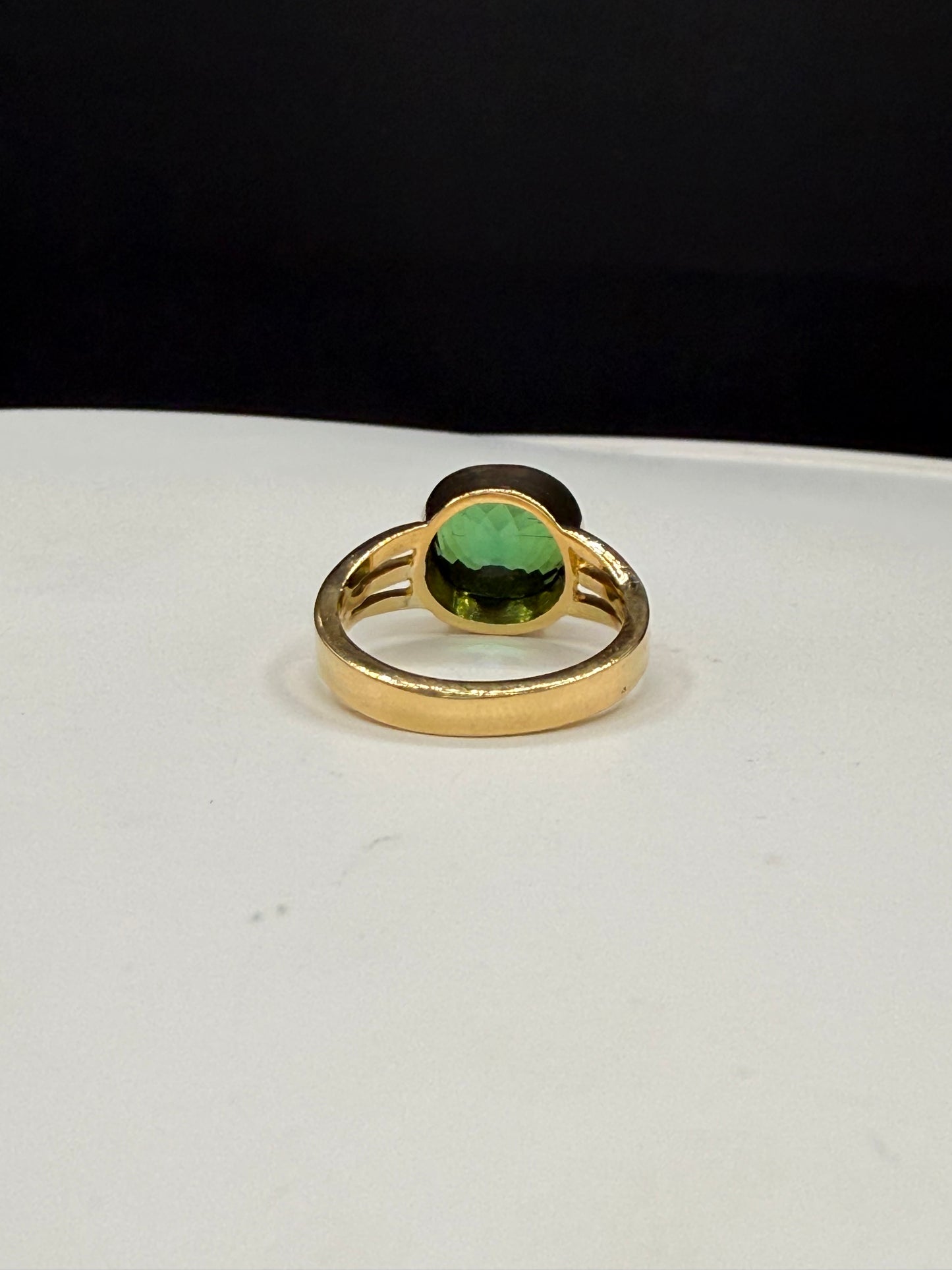 3.48 Carat Natural Chrome Tourmaline 20k Yellow Gold Ring | Custom Oval Green Gem | Size 5.5