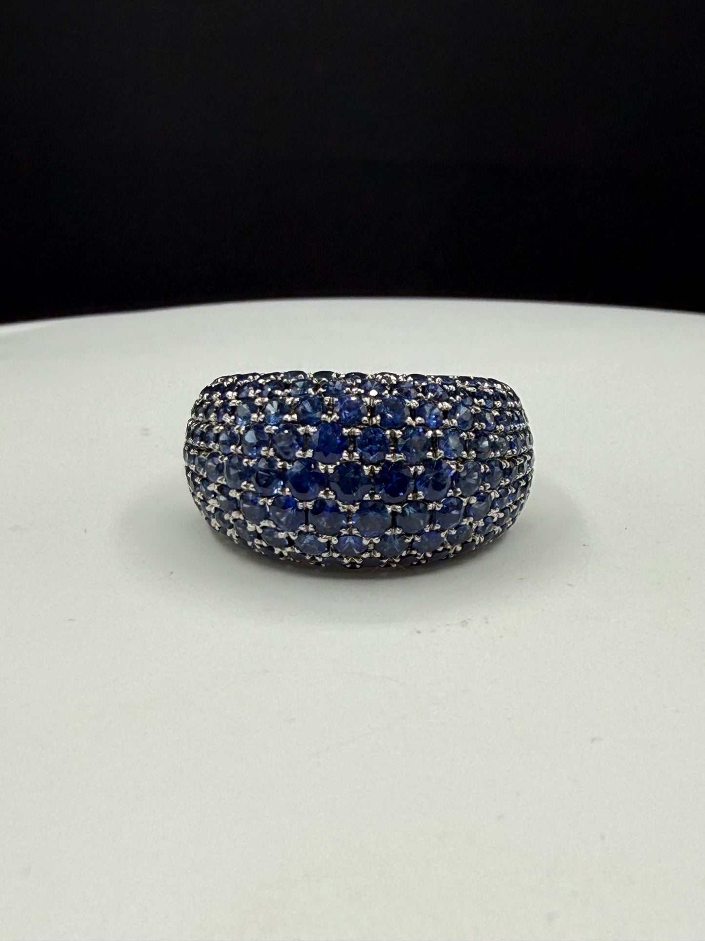 11.55 Carat Natural Blue Sapphire Cluster 18k White Gold Ring | Pavé Dome | Vintage Style Cocktail Ring | Size 7