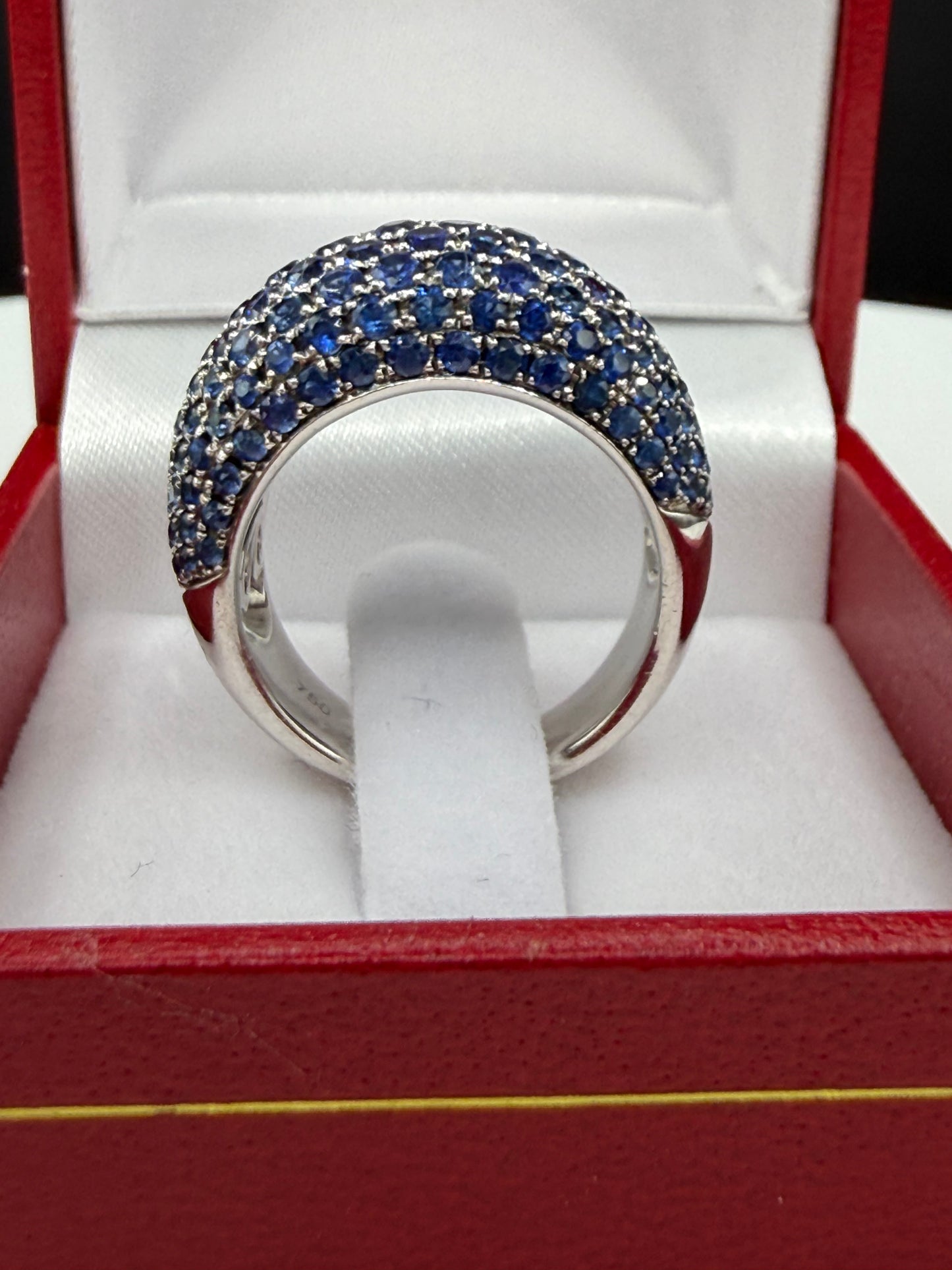 11.55 Carat Natural Blue Sapphire Cluster 18k White Gold Ring | Pavé Dome | Vintage Style Cocktail Ring | Size 7