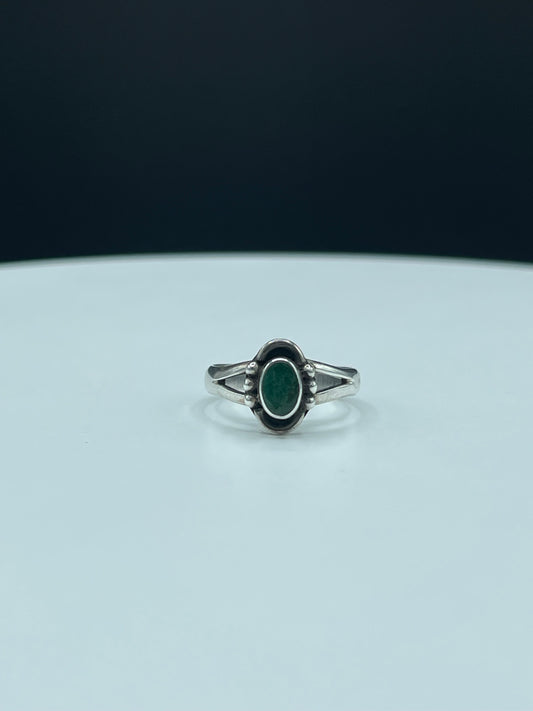 Petite Natural Emerald Sterling SIlver Ring (Size 5.5)