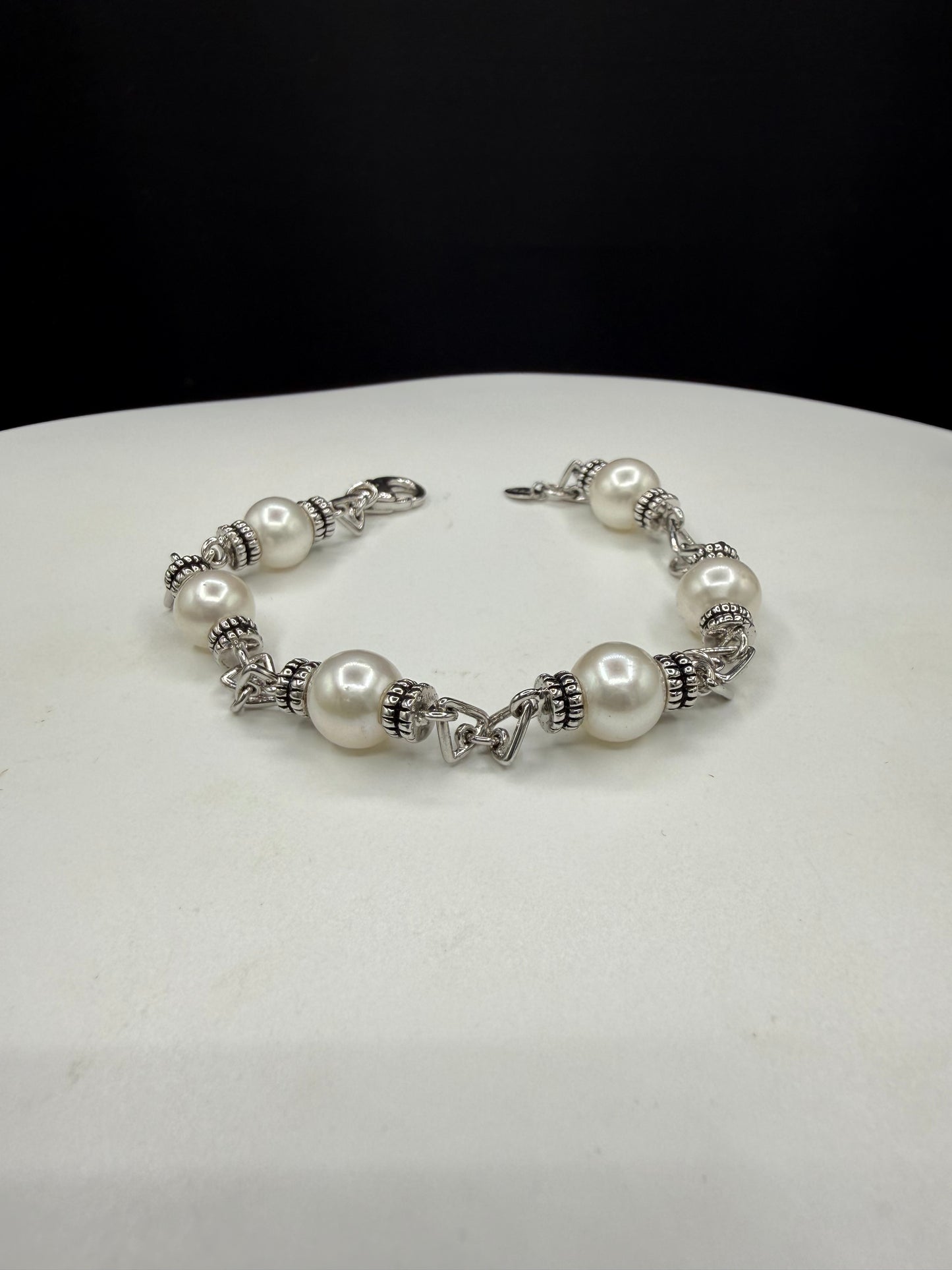 Tara & Sons Cultured Pearl Bracelet | Sterling Silver 925 | Vintage Designer Link Bracelet | 7.75”