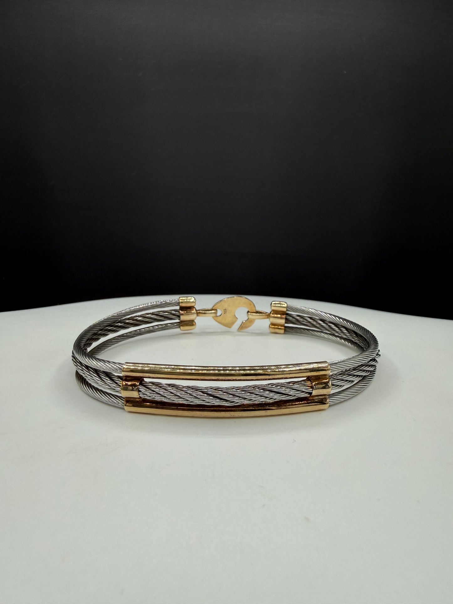 Solid Sterling Silver Two-Tone Cable Bracelet 8” | 925 Silver | Wide Modern Designer Style