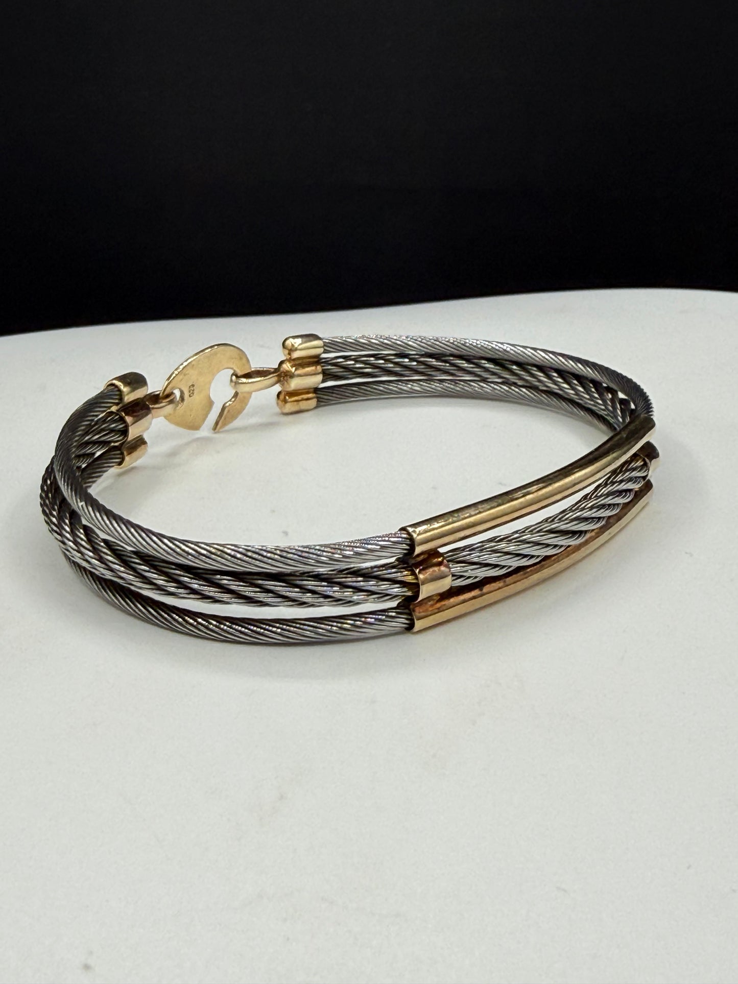 Solid Sterling Silver Two-Tone Cable Bracelet 8” | 925 Silver | Wide Modern Designer Style