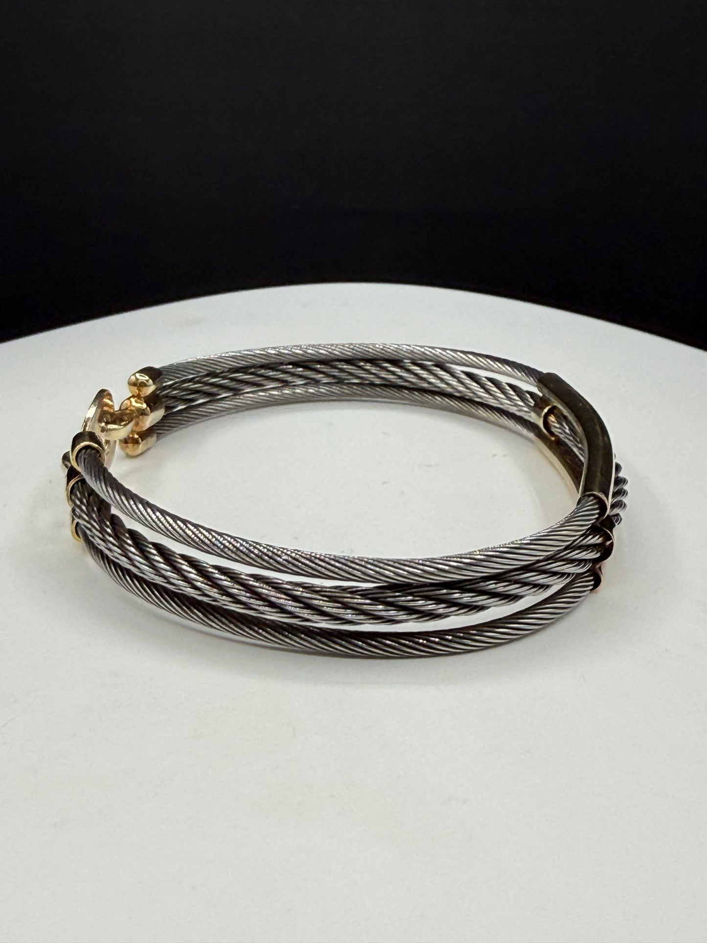 Solid Sterling Silver Two-Tone Cable Bracelet 8” | 925 Silver | Wide Modern Designer Style