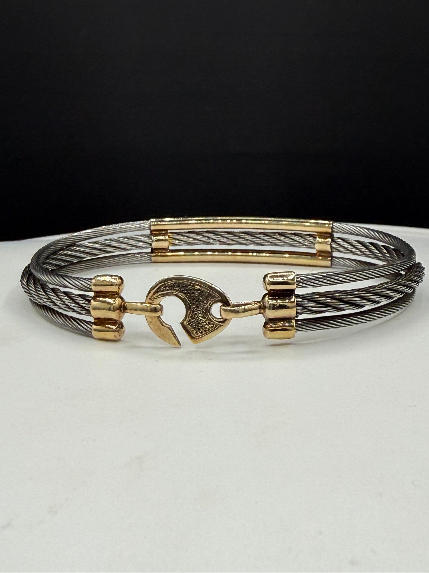 Solid Sterling Silver Two-Tone Cable Bracelet 8” | 925 Silver | Wide Modern Designer Style