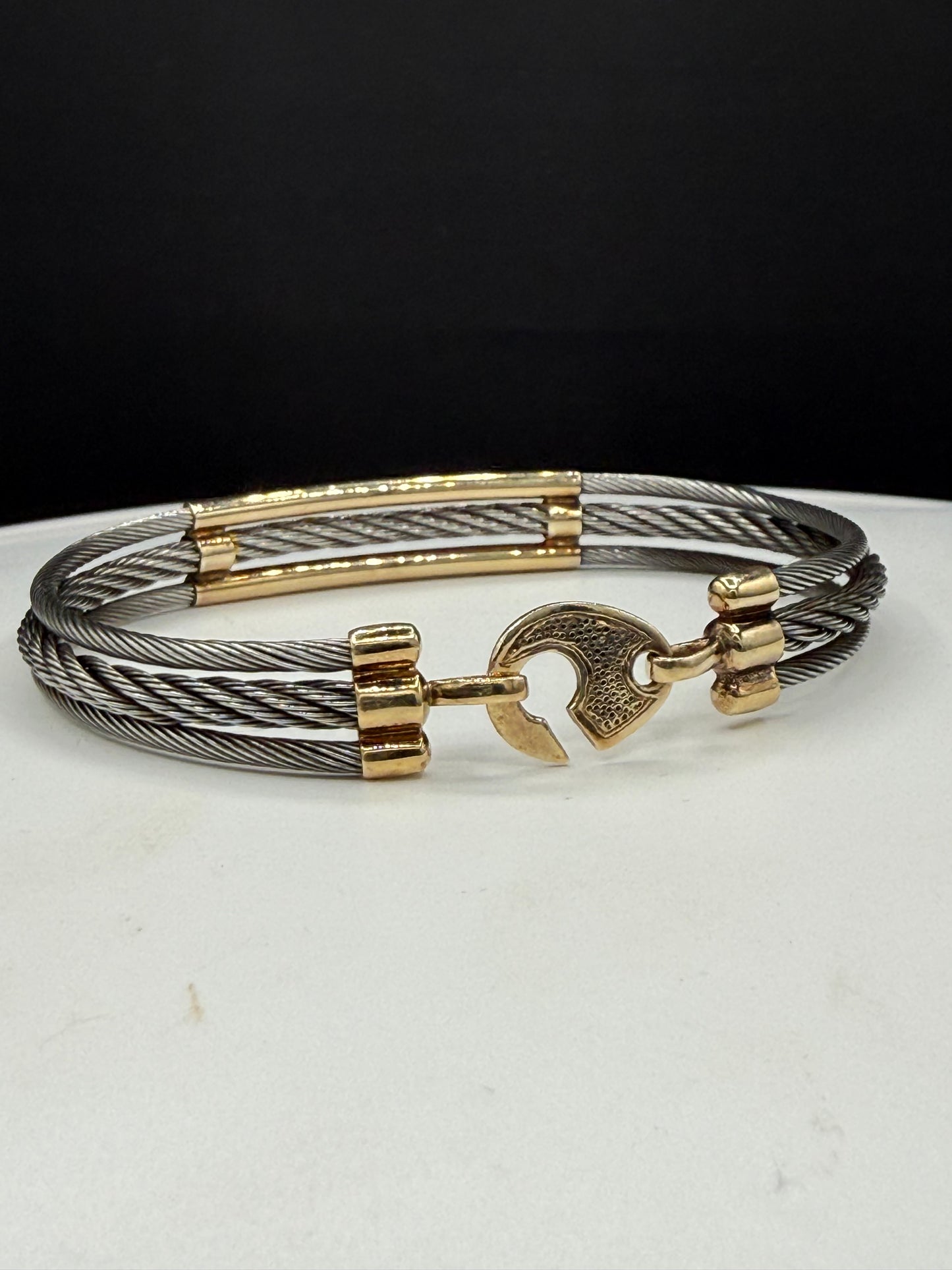 Solid Sterling Silver Two-Tone Cable Bracelet 8” | 925 Silver | Wide Modern Designer Style