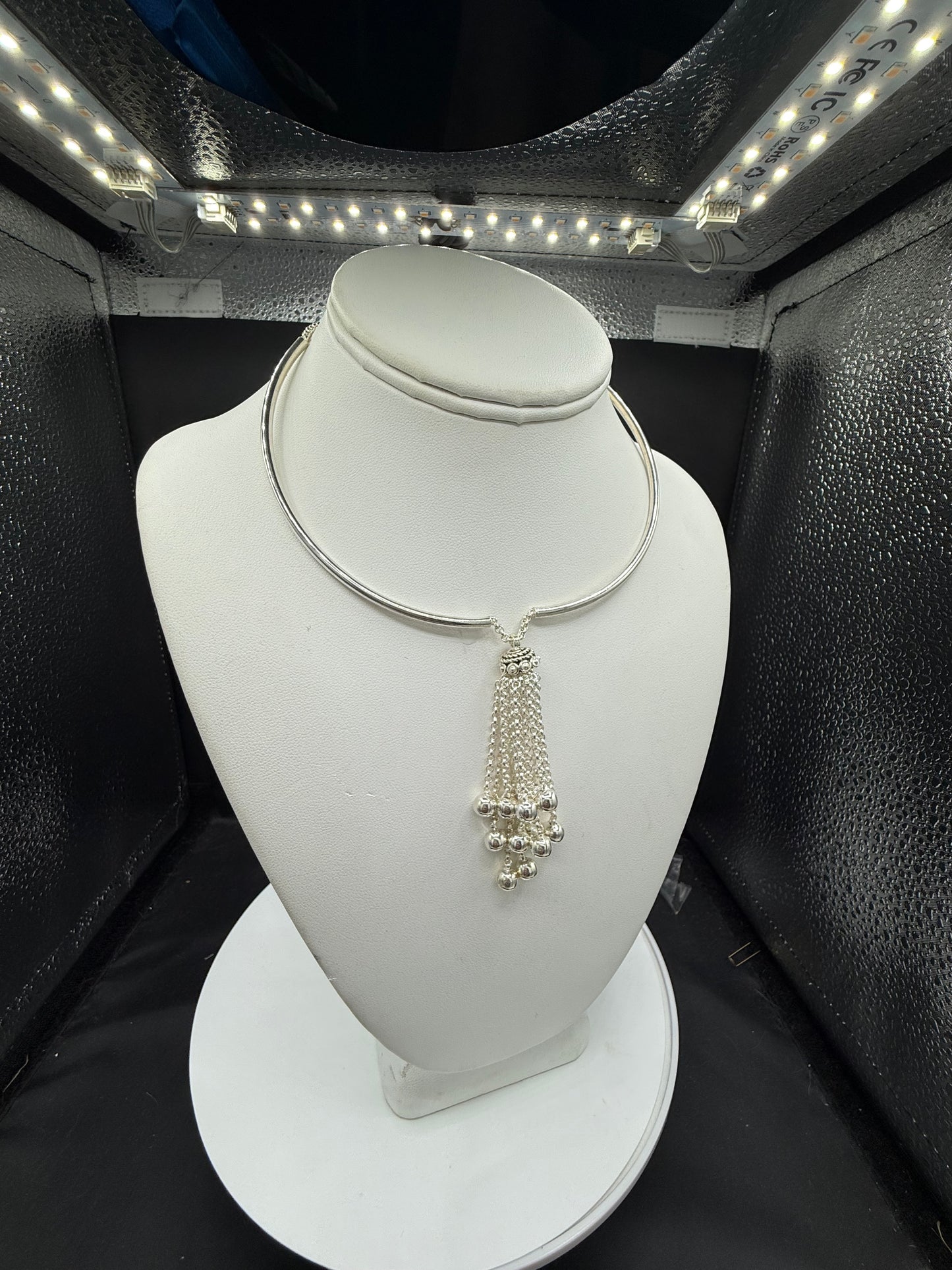 Solid 925 Sterling Silver Adjustable Bali Necklace | Ball & Chain Dangle Pendant | 14–16 Inch | 31.55g