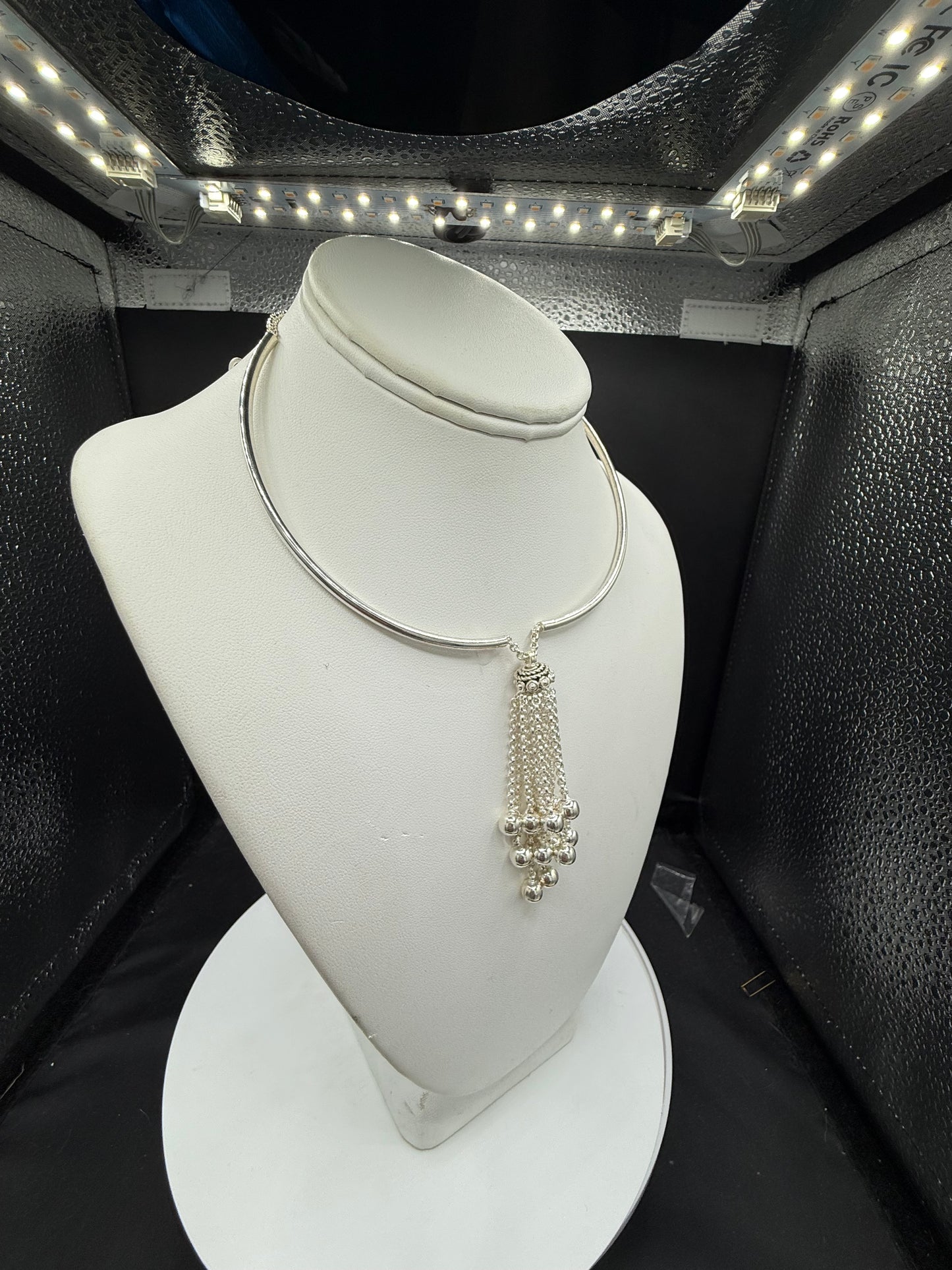 Solid 925 Sterling Silver Adjustable Bali Necklace | Ball & Chain Dangle Pendant | 14–16 Inch | 31.55g