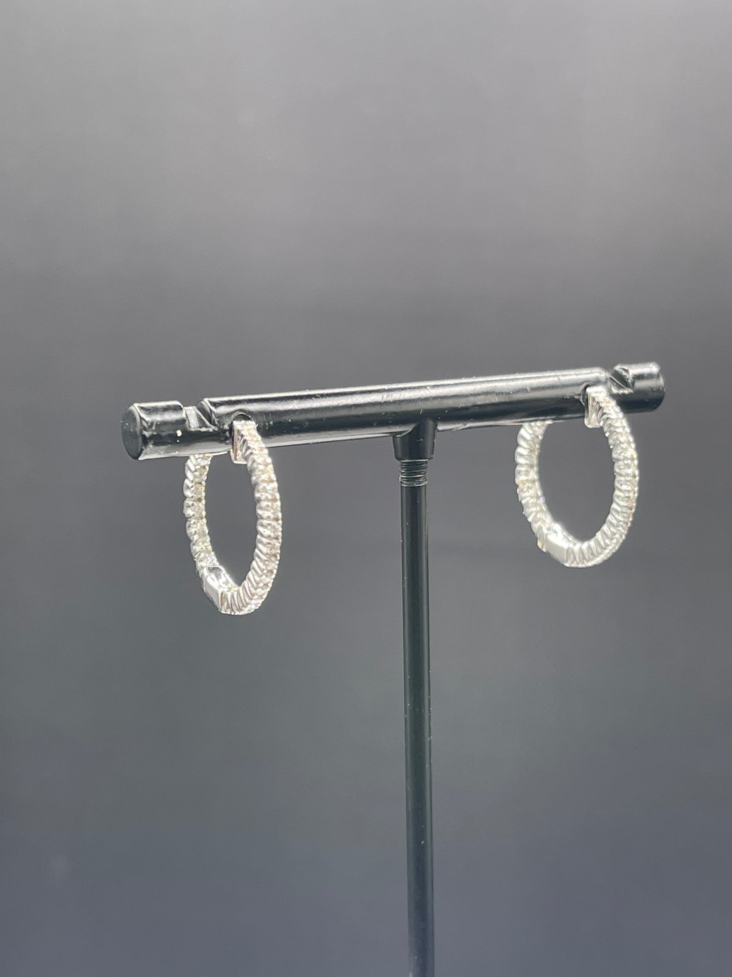 0.45 Carat Natural Diamond 18k White Gold Hoop Earrings