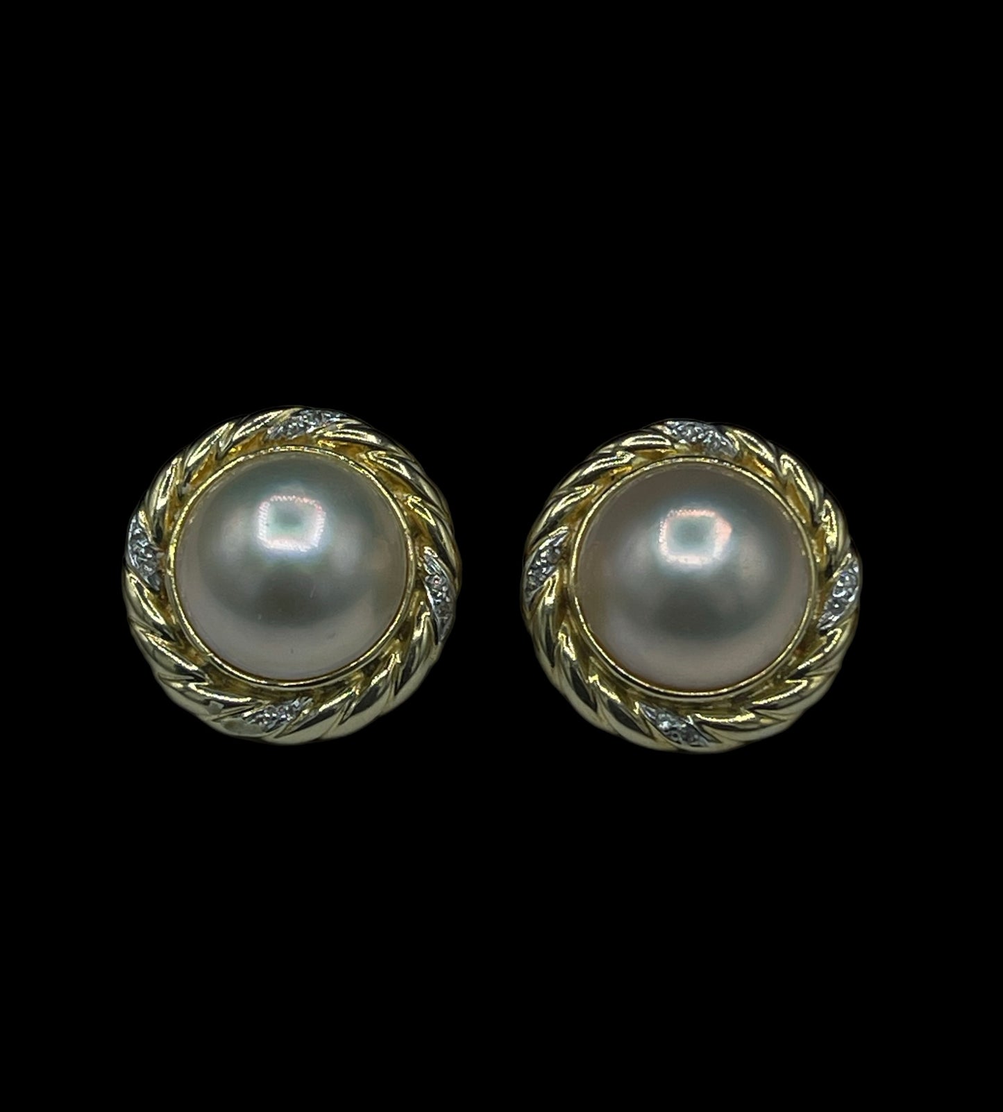 Natural Mabe Pearl & Diamond 14k Yellow Gold Omega Clip On Earrings