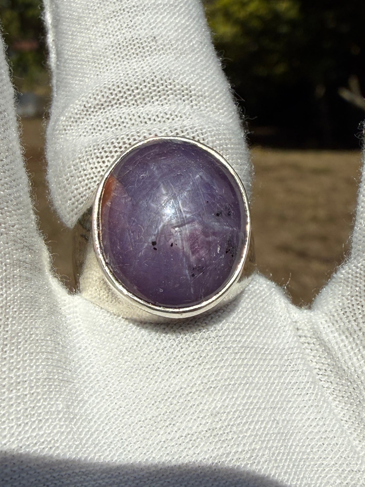 Large Natural Purple Star Sapphire Sterling Silver Ring | Size 9