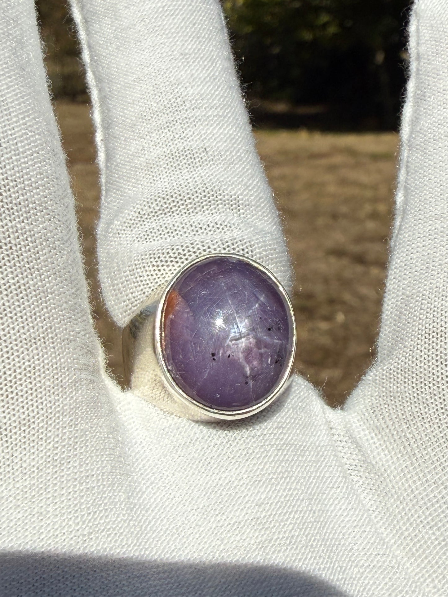 Large Natural Purple Star Sapphire Sterling Silver Ring | Size 9