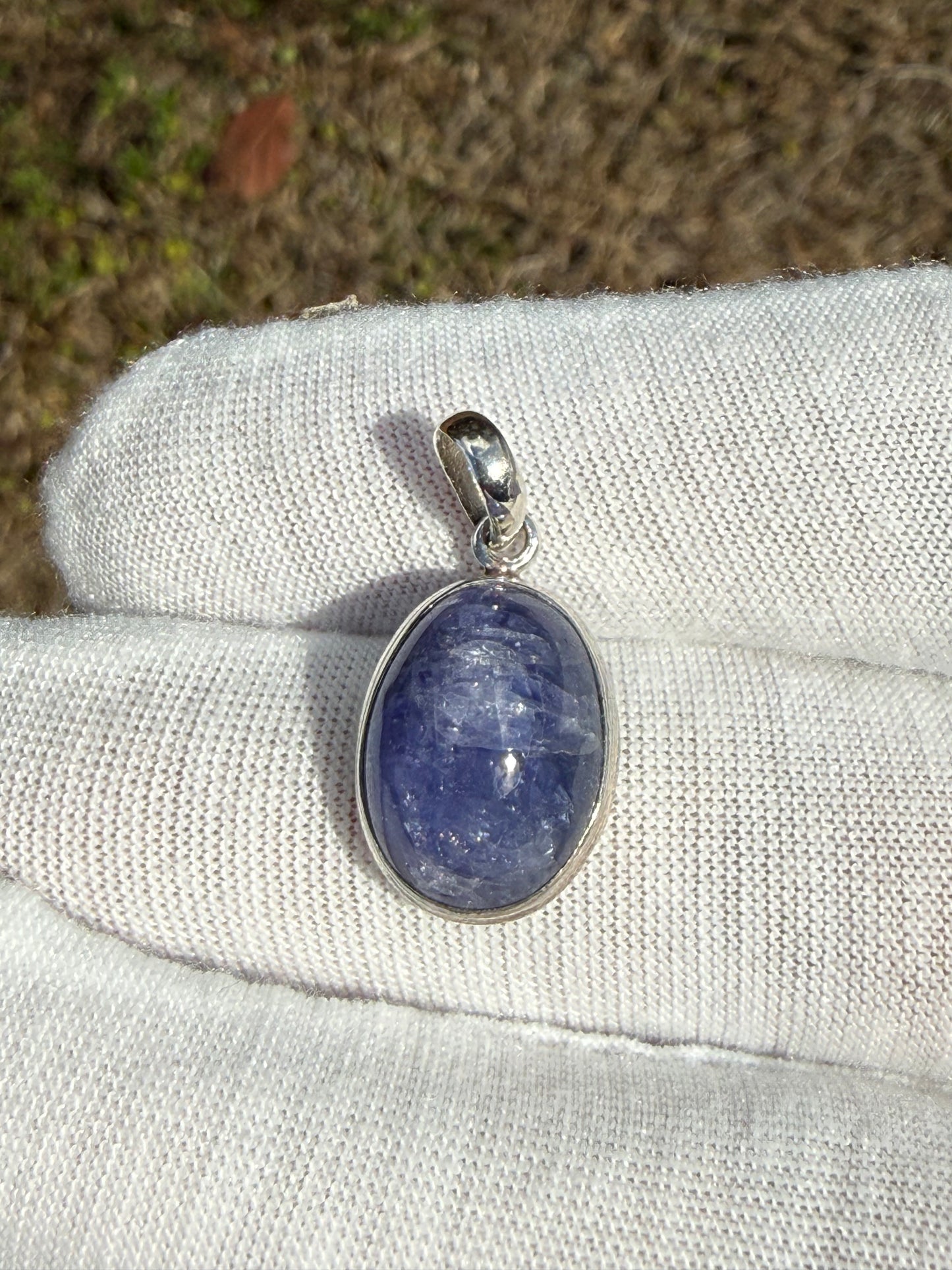 Natural Tanzanite Sterling Silver Jewelry Set | Large Cabochon Pendant & Dangle Earrings