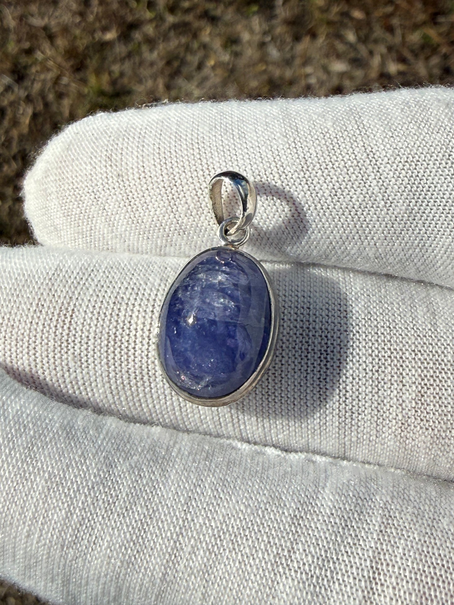 Natural Tanzanite Sterling Silver Jewelry Set | Large Cabochon Pendant & Dangle Earrings