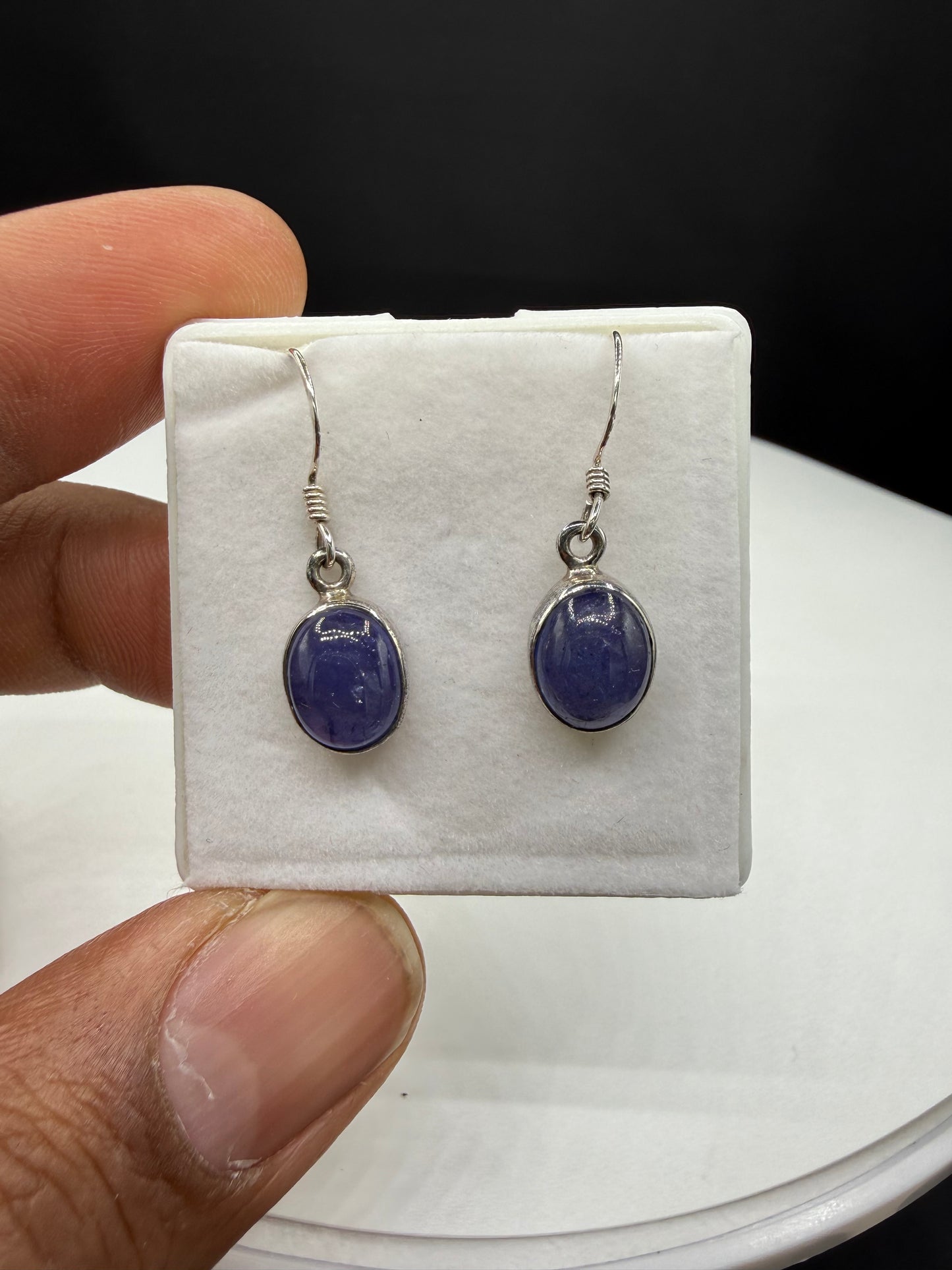 Natural Tanzanite Sterling Silver Jewelry Set | Large Cabochon Pendant & Dangle Earrings