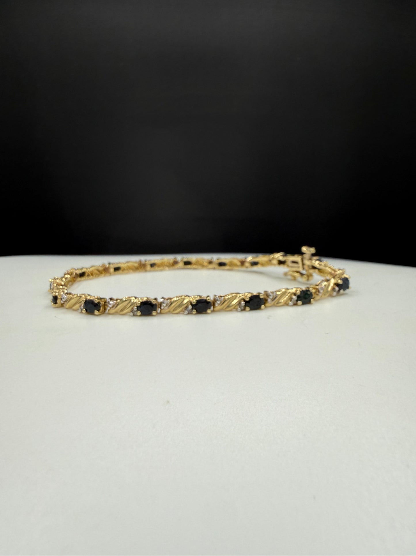 Natural Blue Sapphire & Diamond 14K Yellow Gold Bracelet | 2.88 CT Sapphire | 7.25”