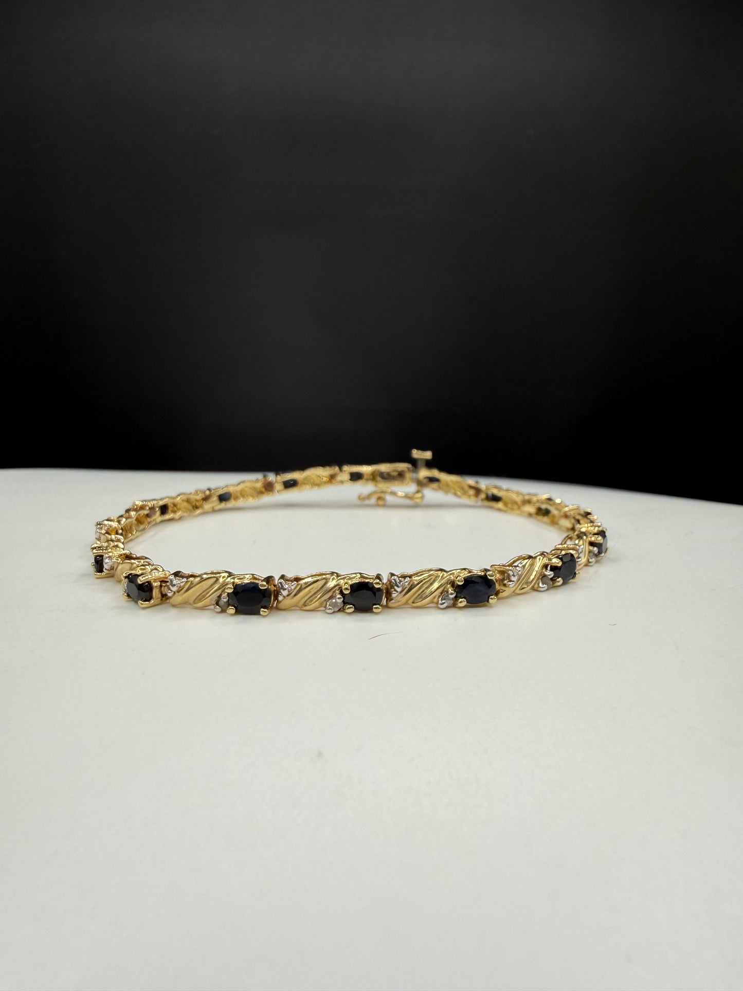 Natural Blue Sapphire & Diamond 14K Yellow Gold Bracelet | 2.88 CT Sapphire | 7.25”