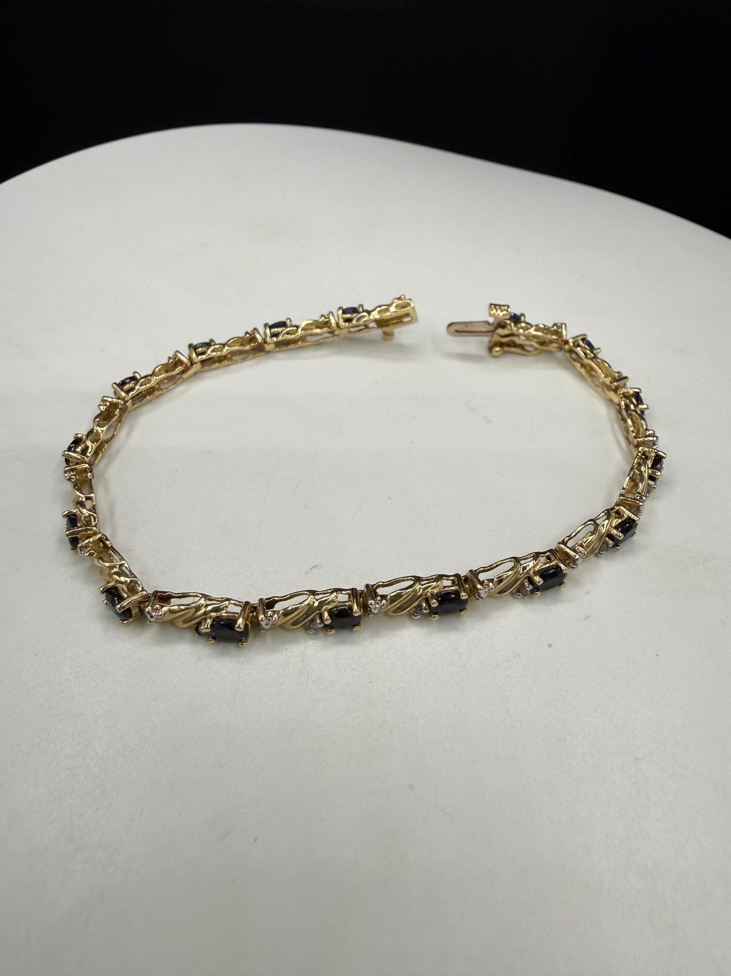 Natural Blue Sapphire & Diamond 14K Yellow Gold Bracelet | 2.88 CT Sapphire | 7.25”
