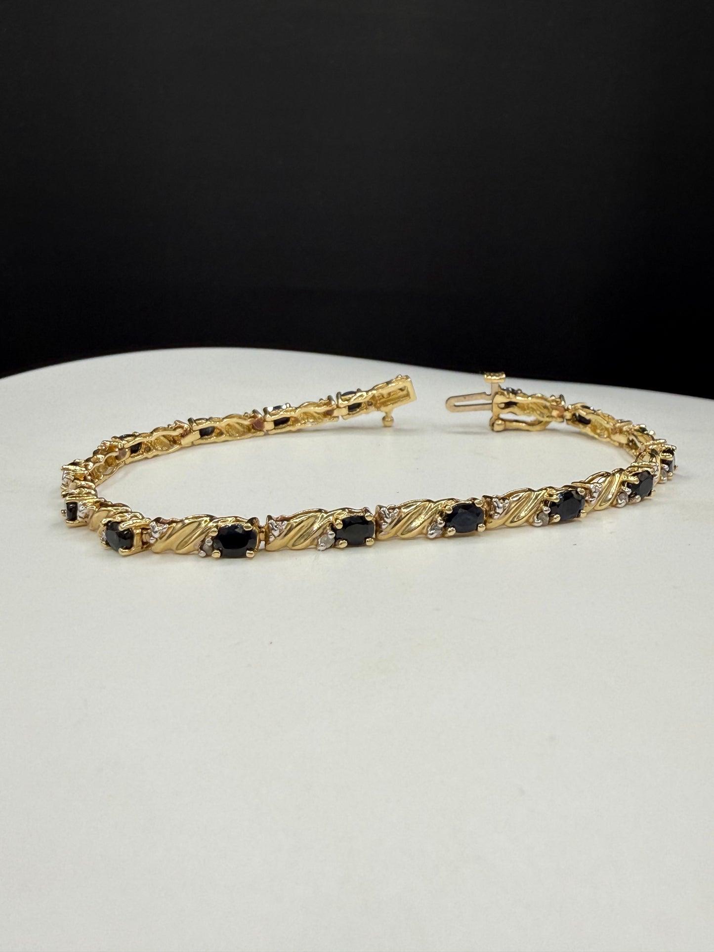 Natural Blue Sapphire & Diamond 14K Yellow Gold Bracelet | 2.88 CT Sapphire | 7.25”