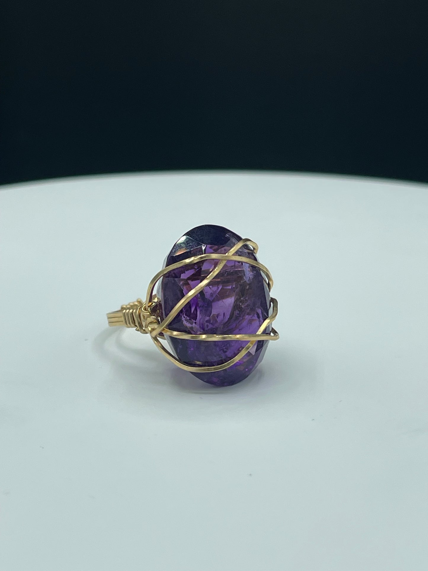 33.31 Carat Natural Zambian Amethyst 14k Gold Filled Wire Wrapped Ring (Size 7)
