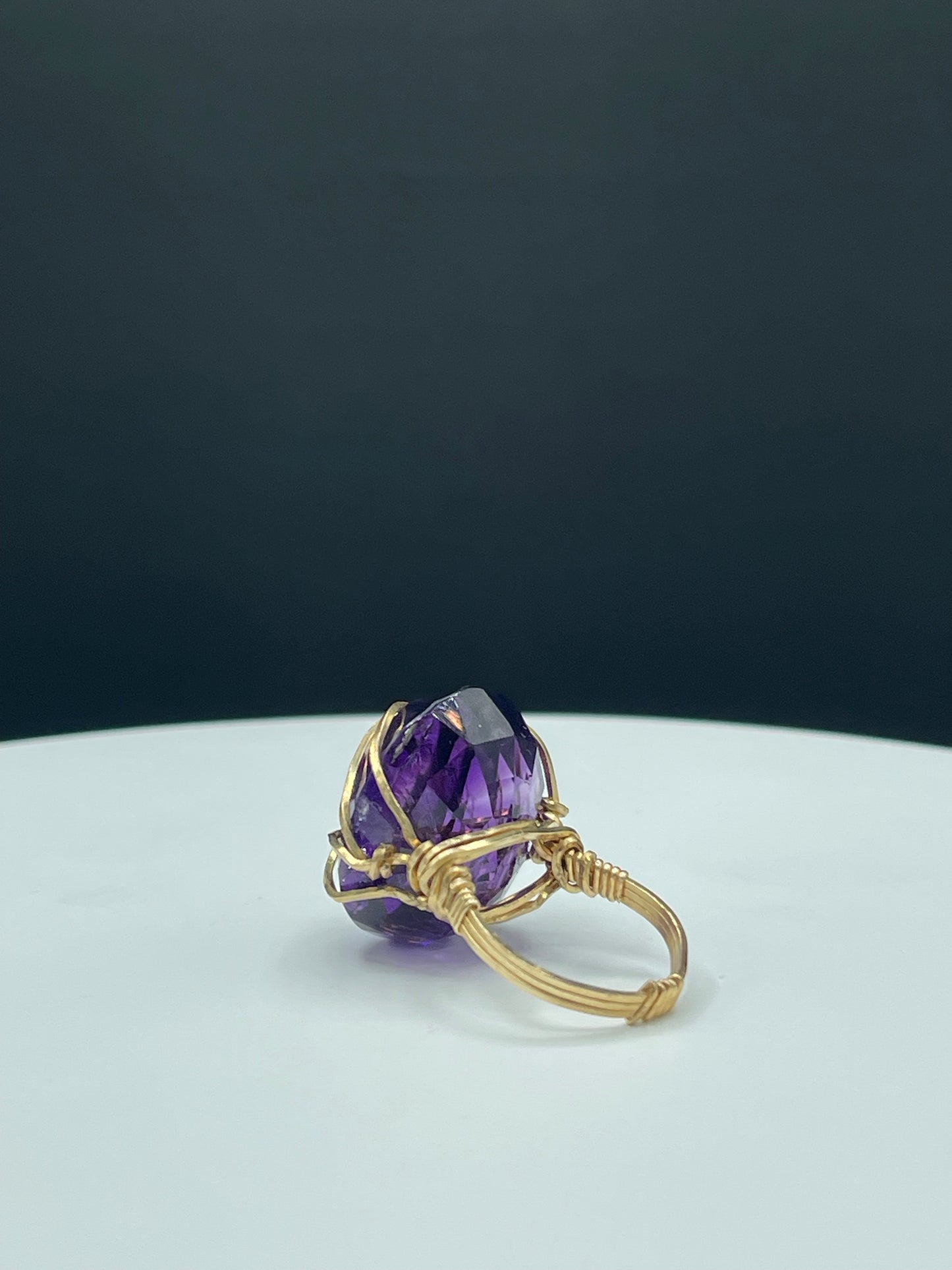 33.31 Carat Natural Zambian Amethyst 14k Gold Filled Wire Wrapped Ring (Size 7)